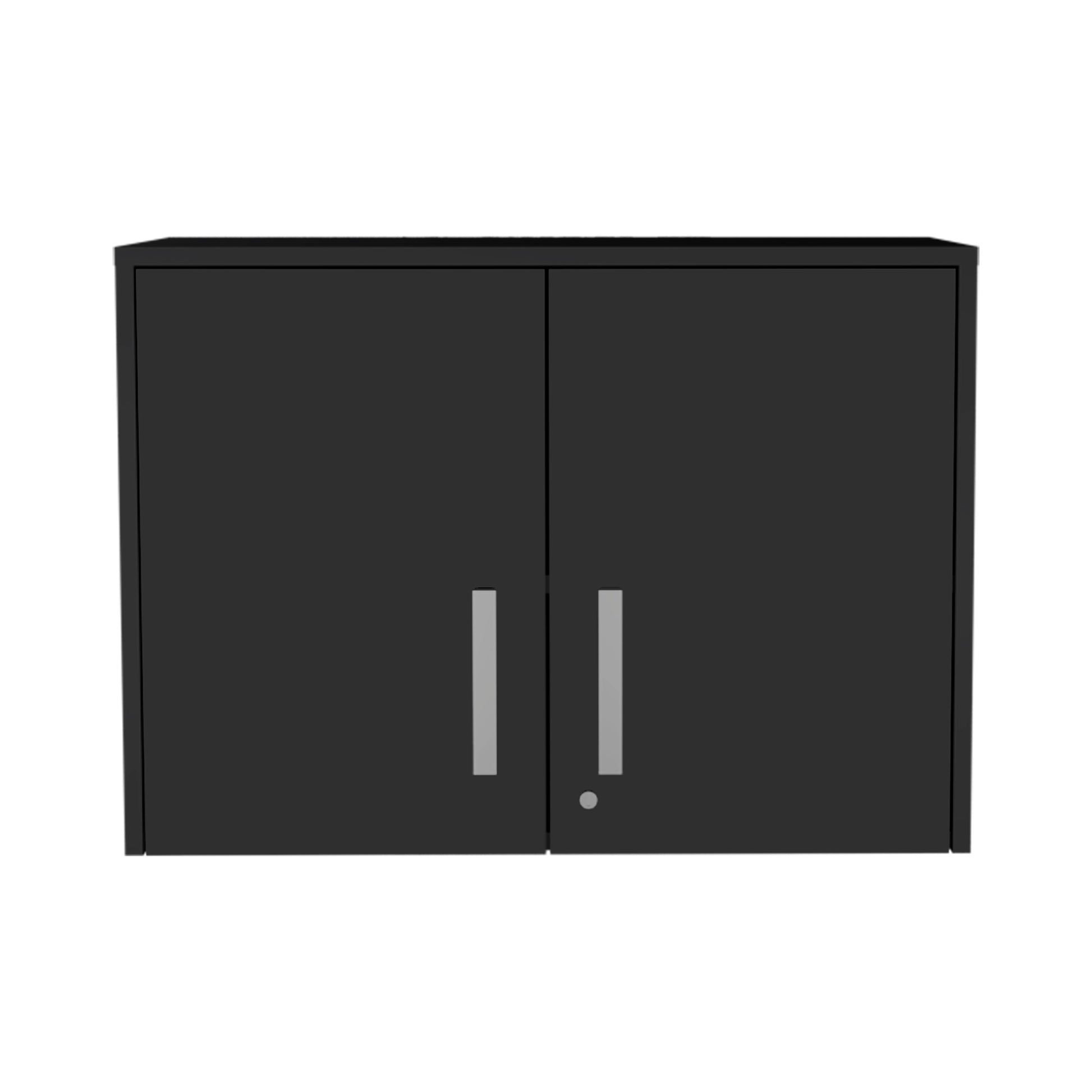 Black Wengue 2 Door Rectangle Wall Cabinet Black Particle Board