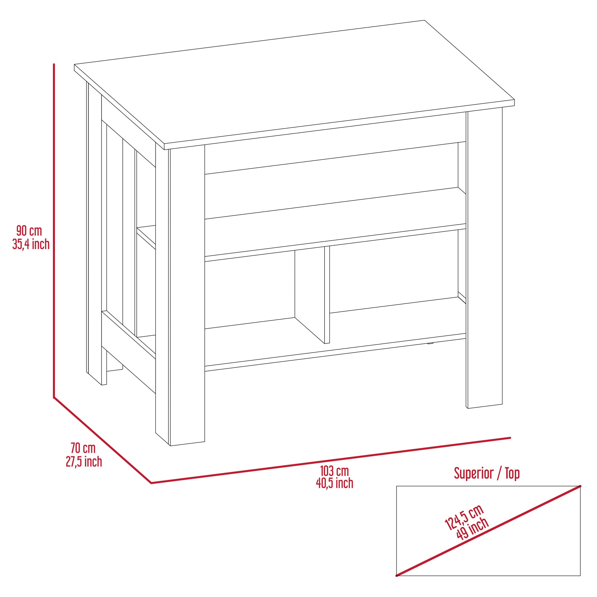 Rockaway 3 Shelf Kitchen Island White And Onix White Particle Board