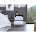 White And Light Oak 2 Drawer 1 Shelf Rectangle Nightstand White Particle Board