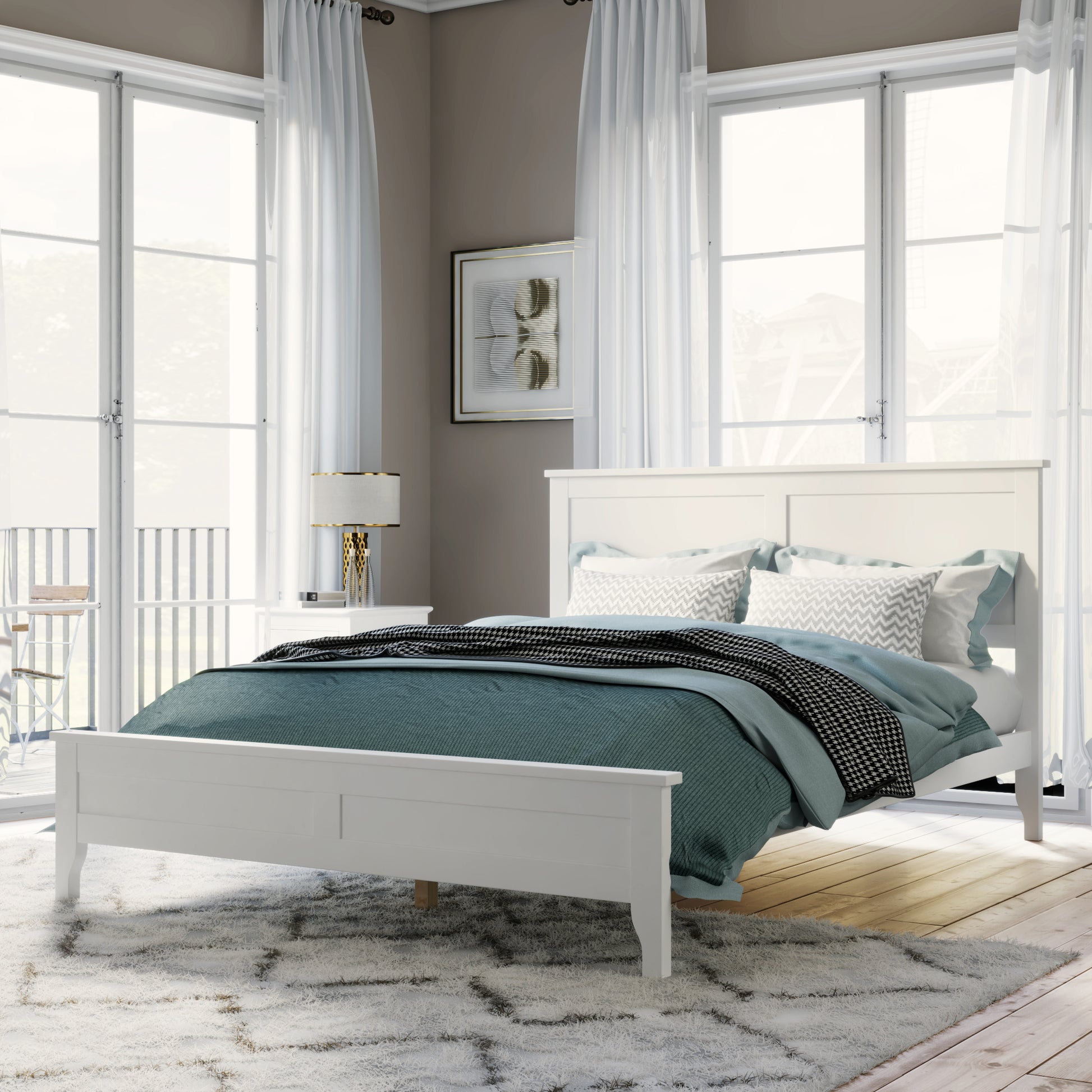 Modern White Solid Wood Full Platform Bed Old Sku:Wf283524Aak White Solid Wood