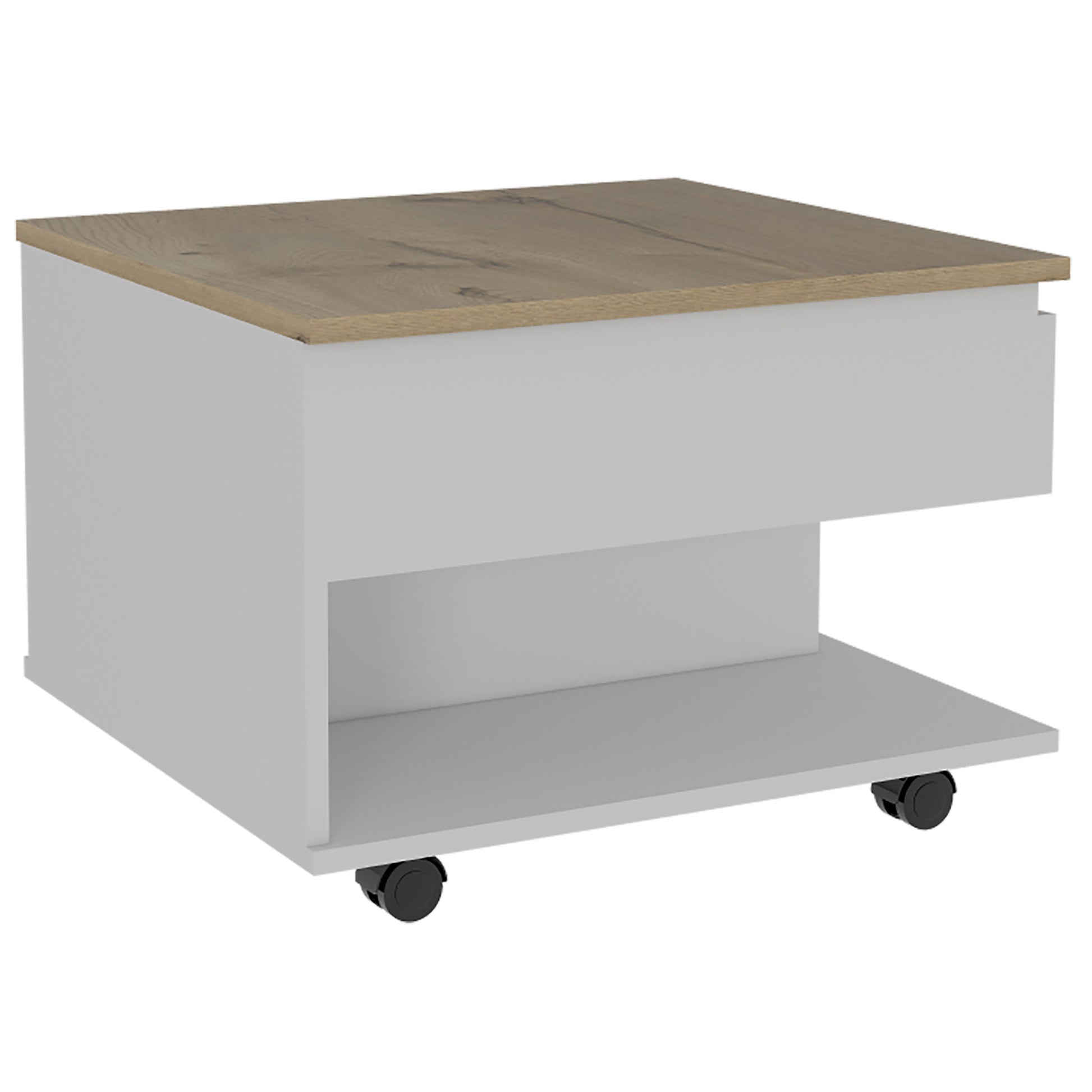 White And Light Oak 1 Drawer 1 Shelf Lift Top Coffee Table White Particle Board