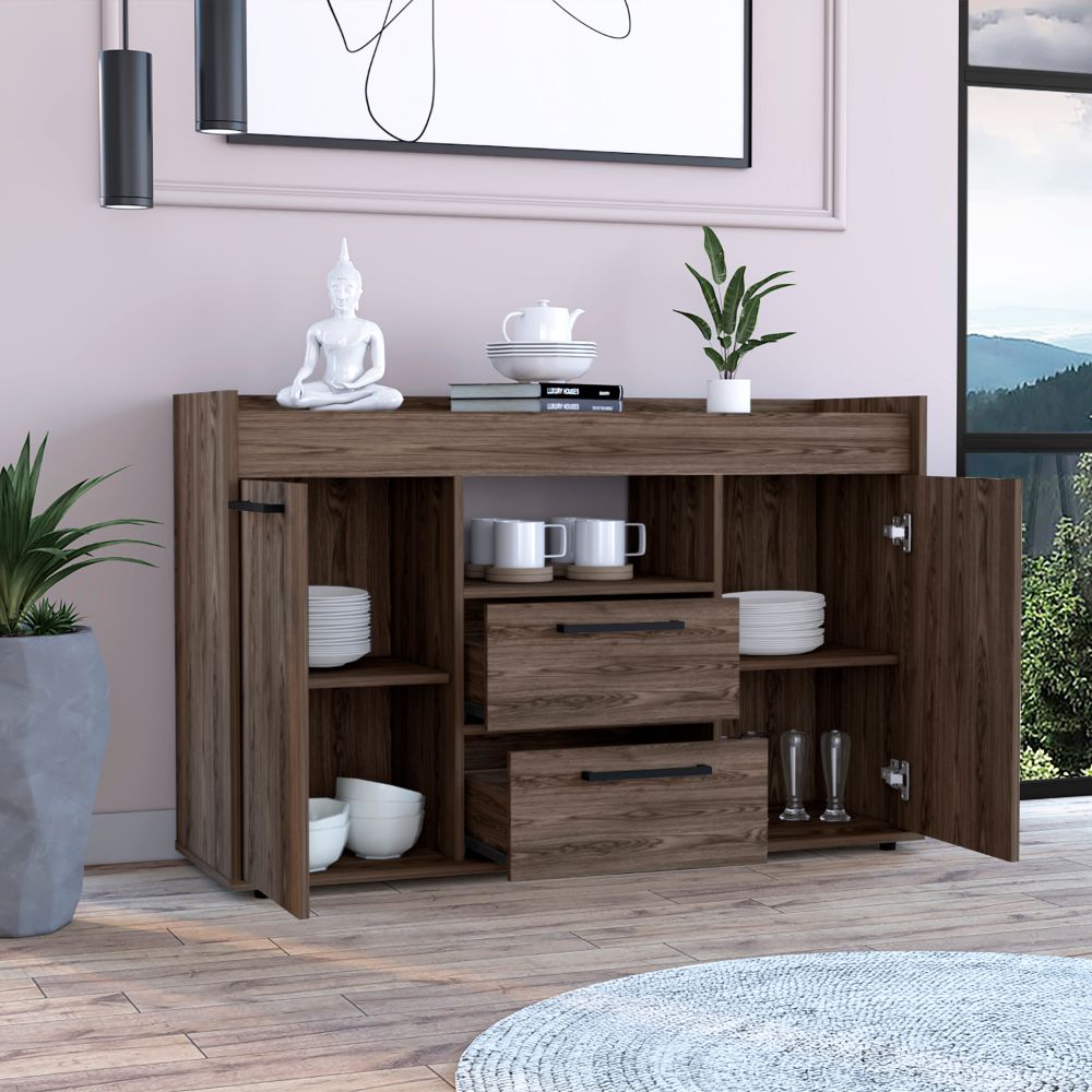 Chapella 2 Drawer Sideboard Dark Walnut Brown Particle Board