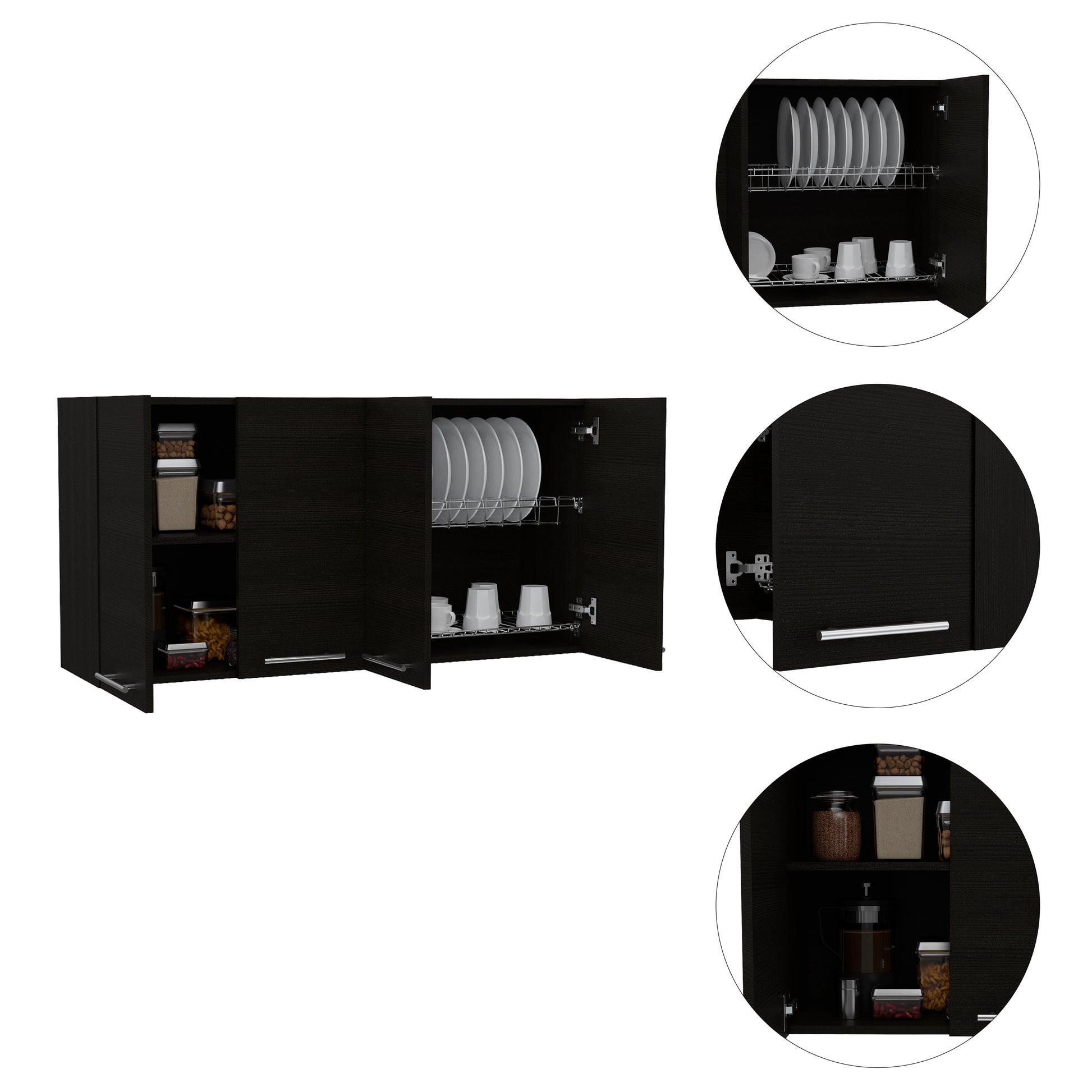 Stockton Rectangle Four Swing Doors Wall Cabinet Black Wengue Black Particle Board