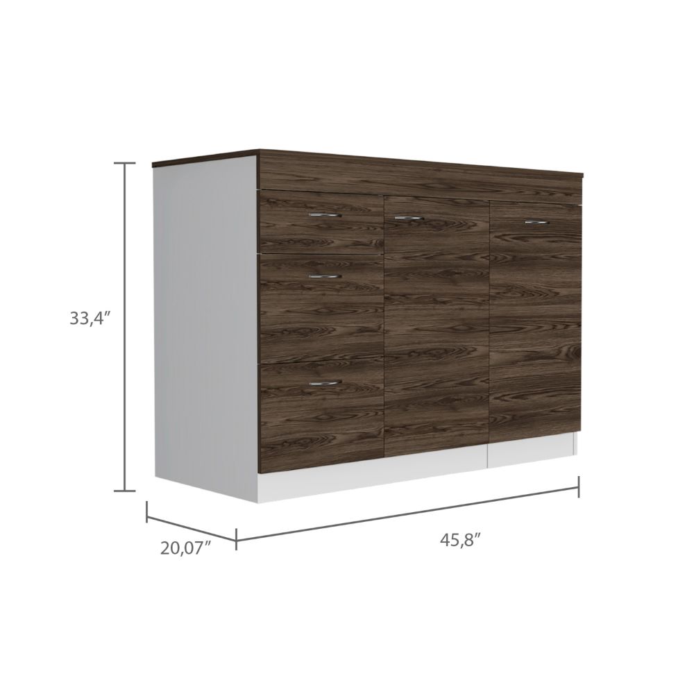 Laurel 3 Drawer L Shaped Convertible Kitchen Island White And Dark Walnut Brown Particle Board