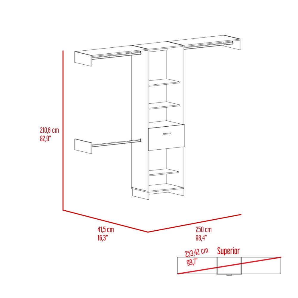 Calveston 1 Drawer 4 Shelf Closet System White White Particle Board