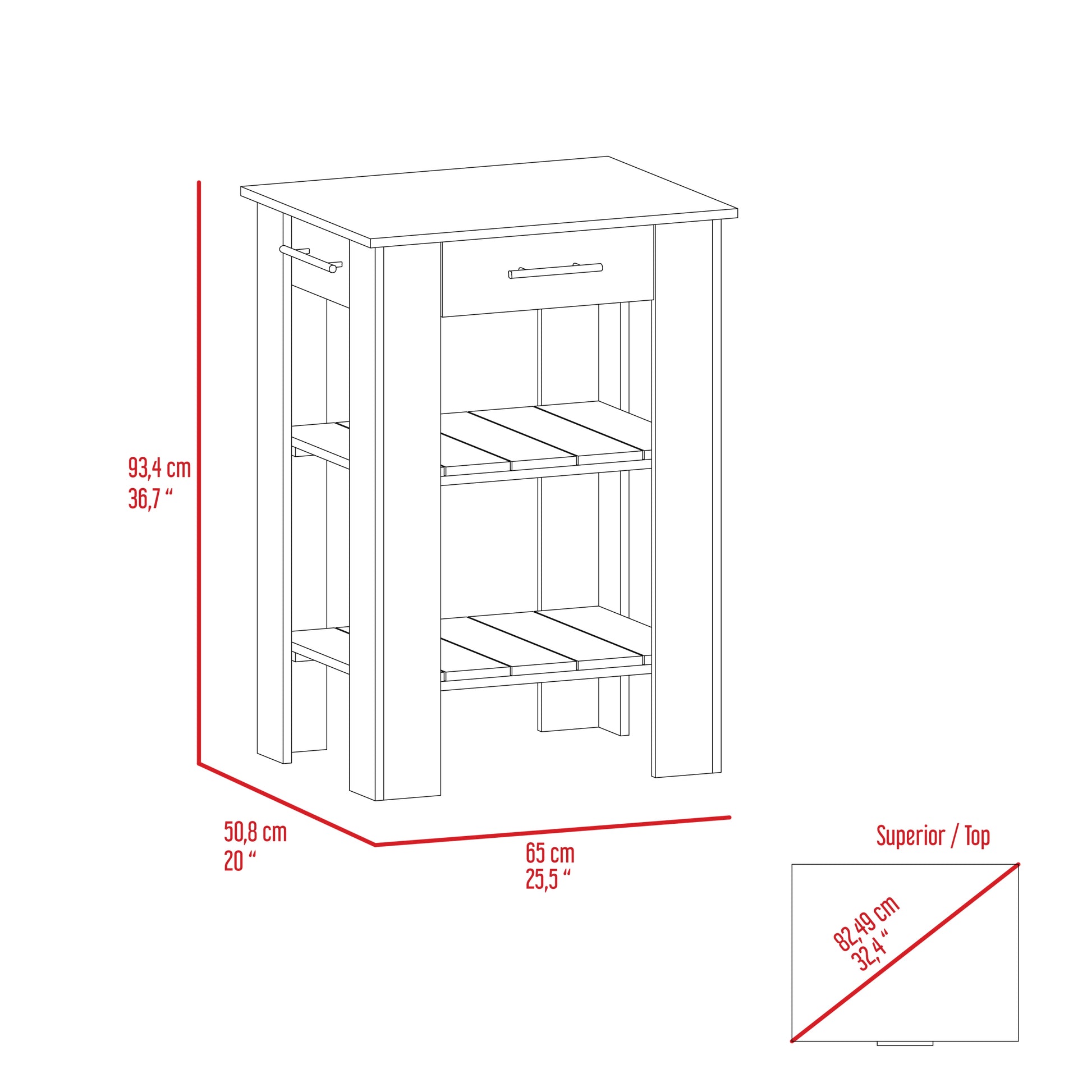 Rockaway 1 Drawer 2 Shelf Kitchen Island White And Light Oak White Particle Board