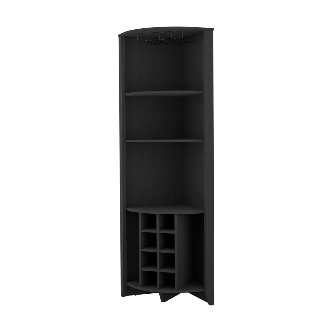 Morgana 8 Bottle 5 Shelf Corner Bar Cabinet Black Wengue Black Particle Board