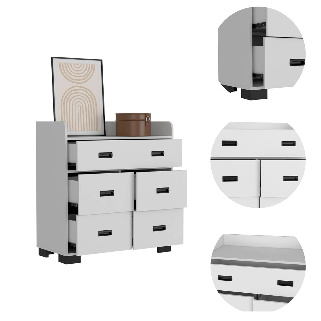 Edgemont 5 Drawer Dresser White White Particle Board