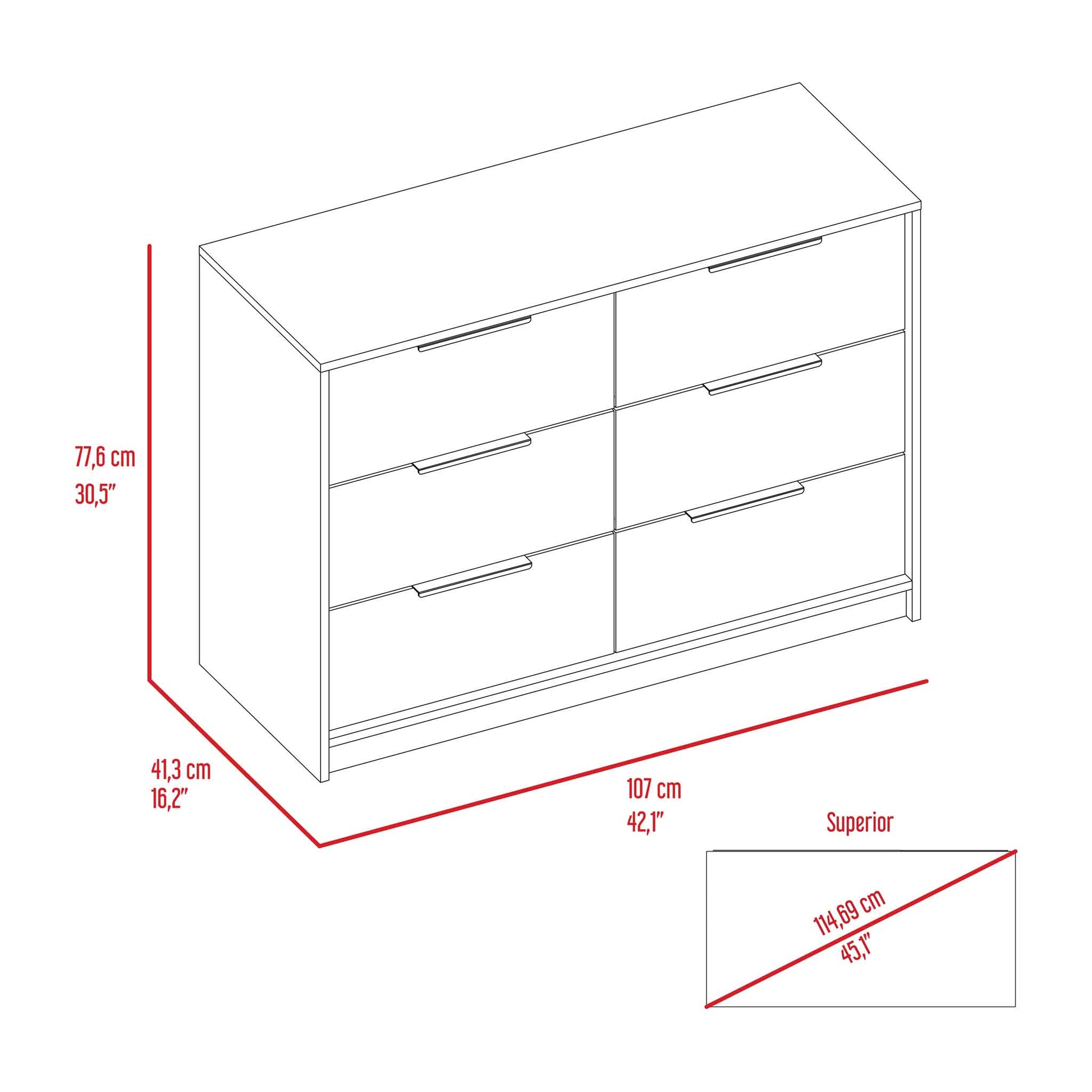 Longhill 6 Drawer Rectangle Dresser Black Wengue And Pine Black Particle Board