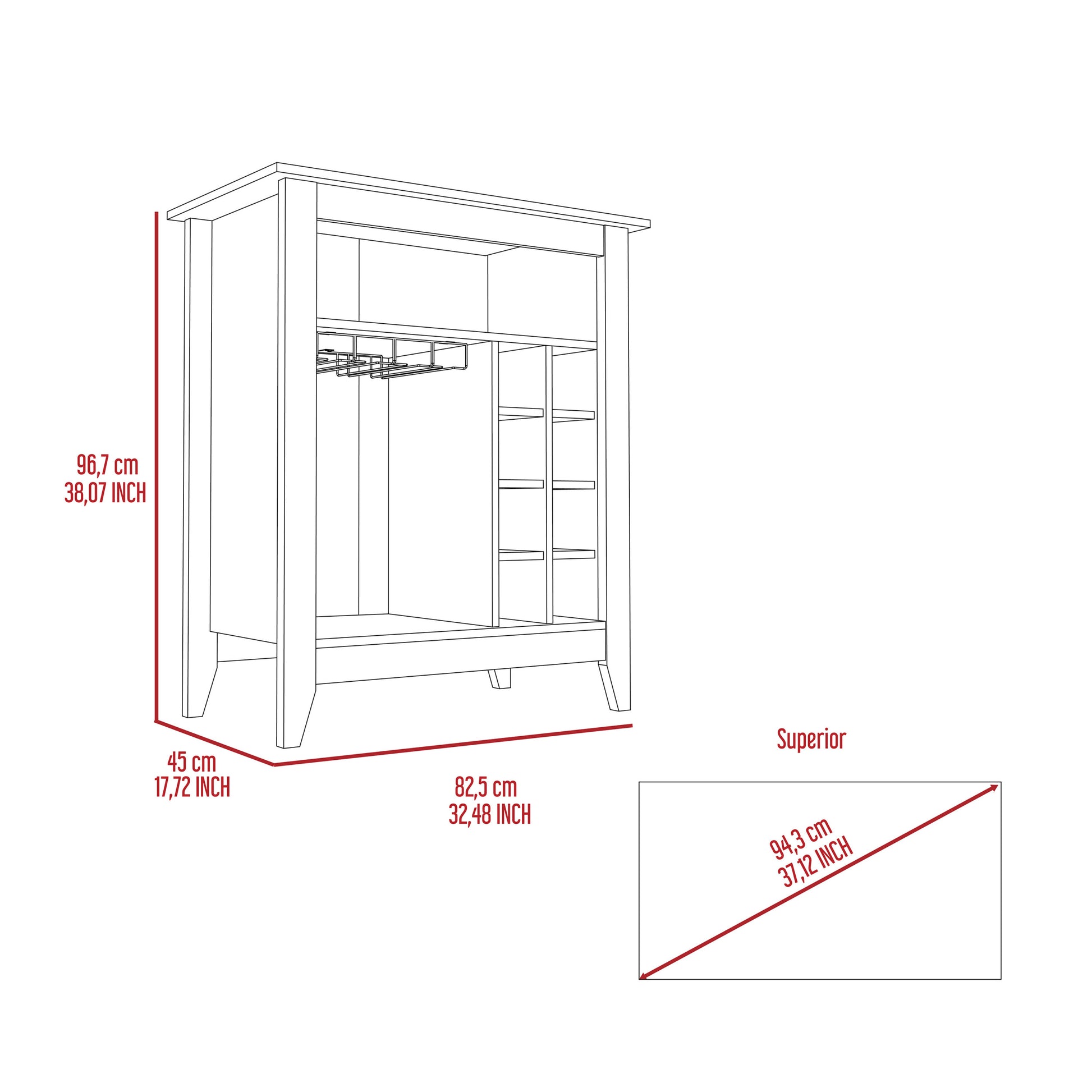 Canaan 6 Bottle 1 Drawer 1 Shelf Bar Cabinet Light Grey Light Gray Particle Board