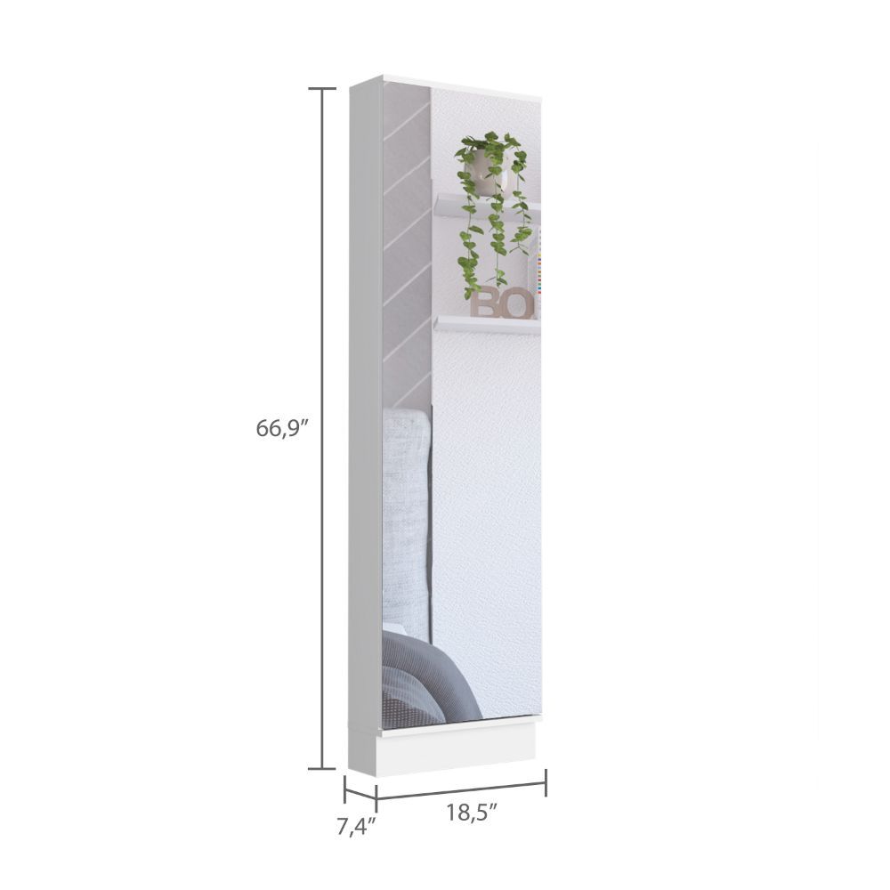 Cassidy Rectangle Tall Shoe Cabinet With Mirror White White Particle Board