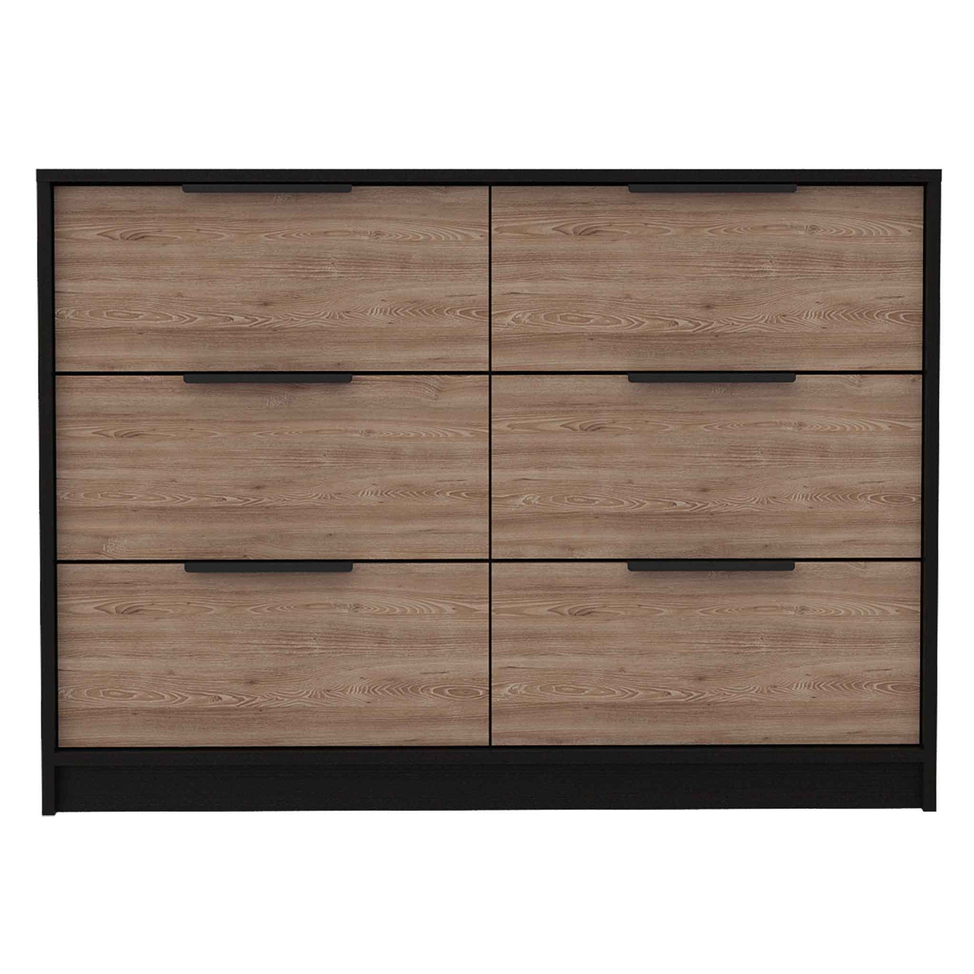 Longhill 6 Drawer Rectangle Dresser Black Wengue And Pine Black Particle Board