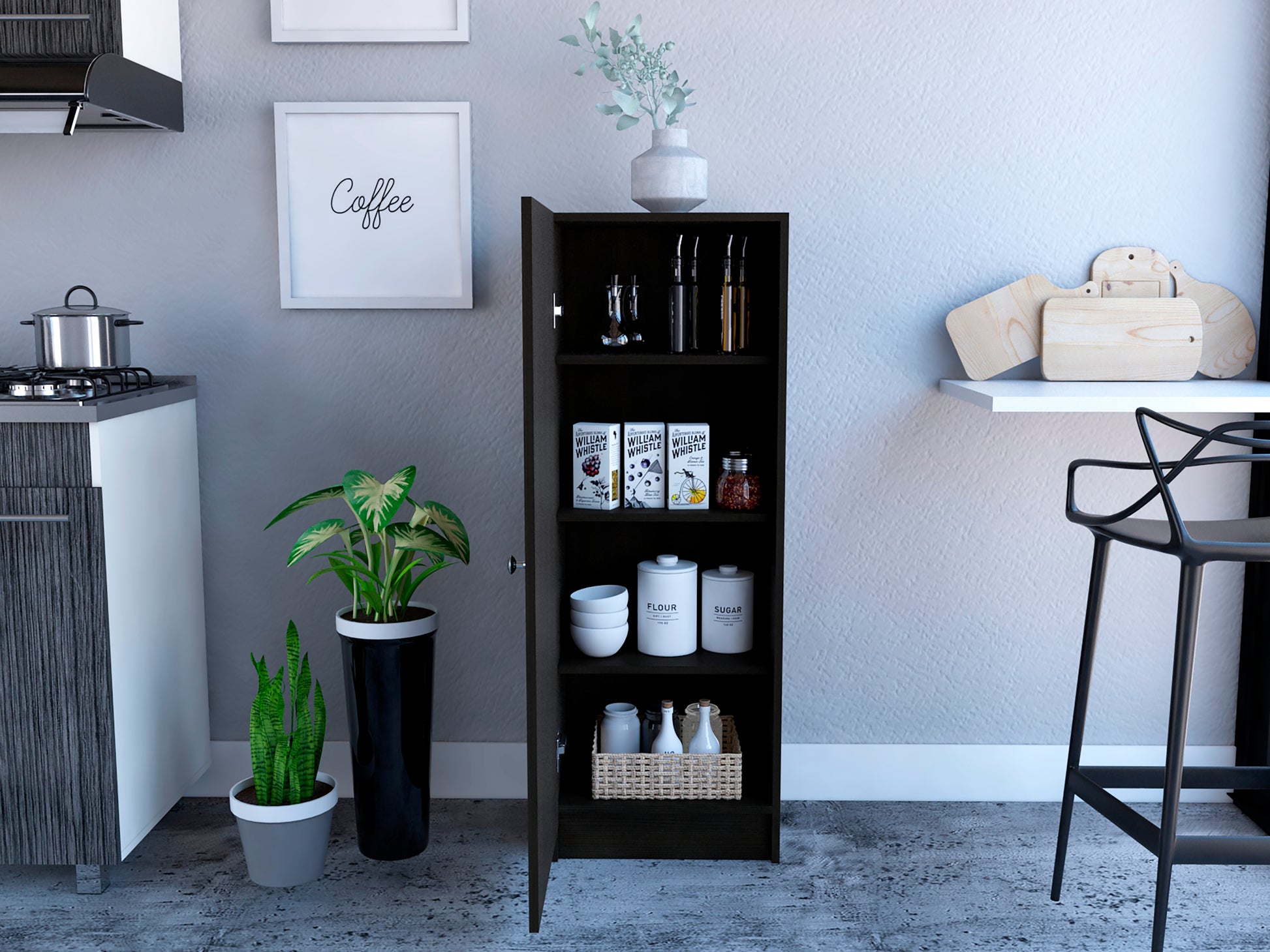 Richmond Rectangle Pantry Cabinet Black Wengue Black Particle Board