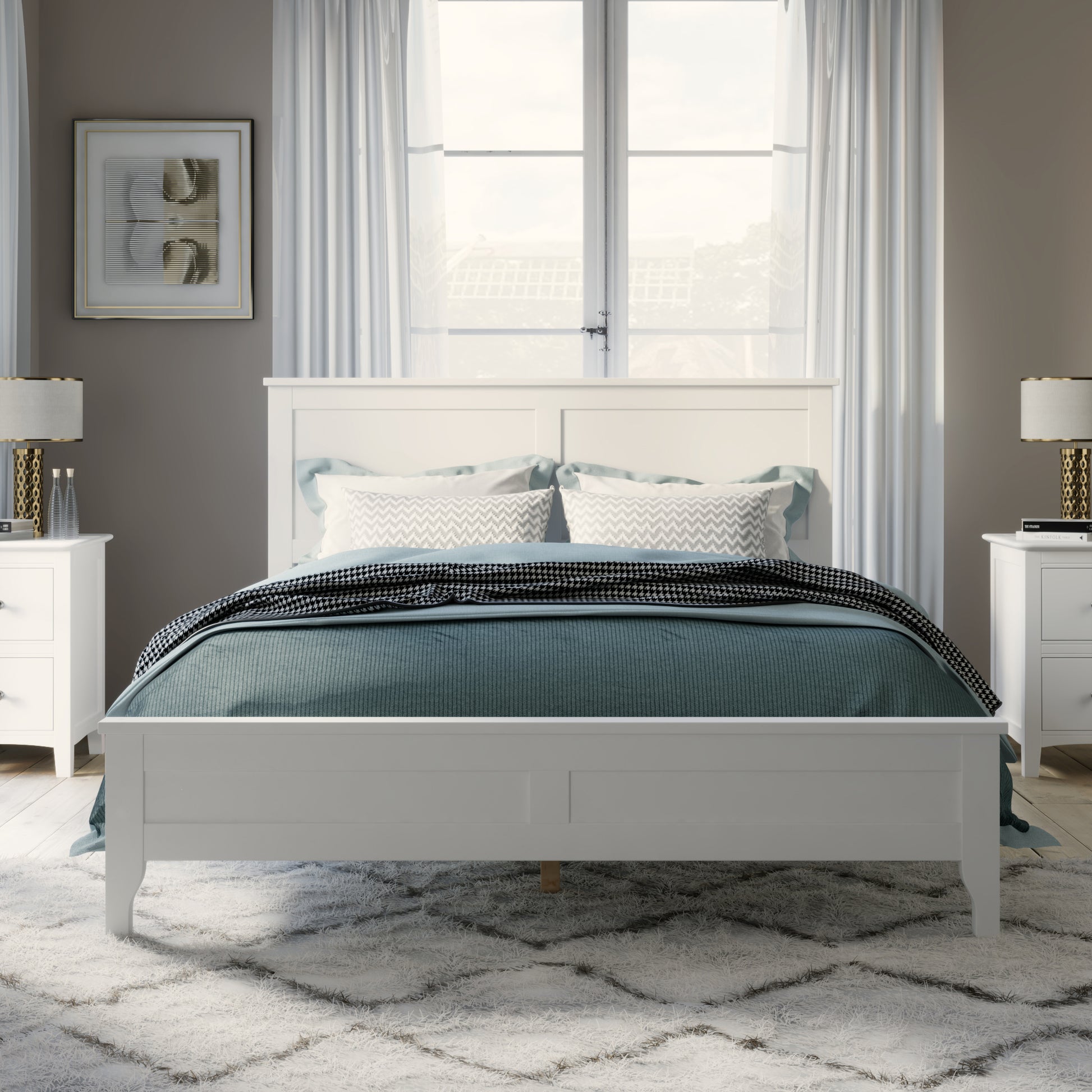 Modern White Solid Wood King Platform Bed Old Sku:Wf283526Aak White Solid Wood