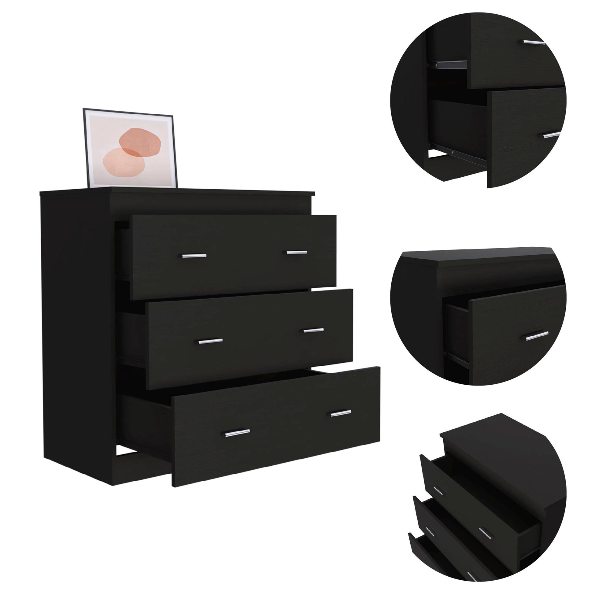 Black Wengue 3 Drawer Dresser Black Bedroom Particle Board