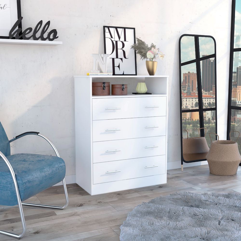 Rectangle A Resser Dover 4 Drawer Rectangle Dresser White White Particle Board