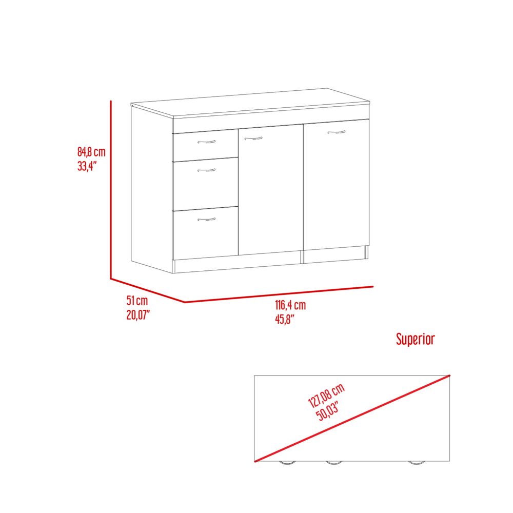 Laurel 3 Drawer L Shaped Convertible Kitchen Island White And Dark Walnut Brown Particle Board