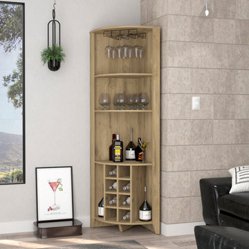 Morgana 8 Bottle 5 Shelf Corner Bar Cabinet Macadamia Beige Particle Board