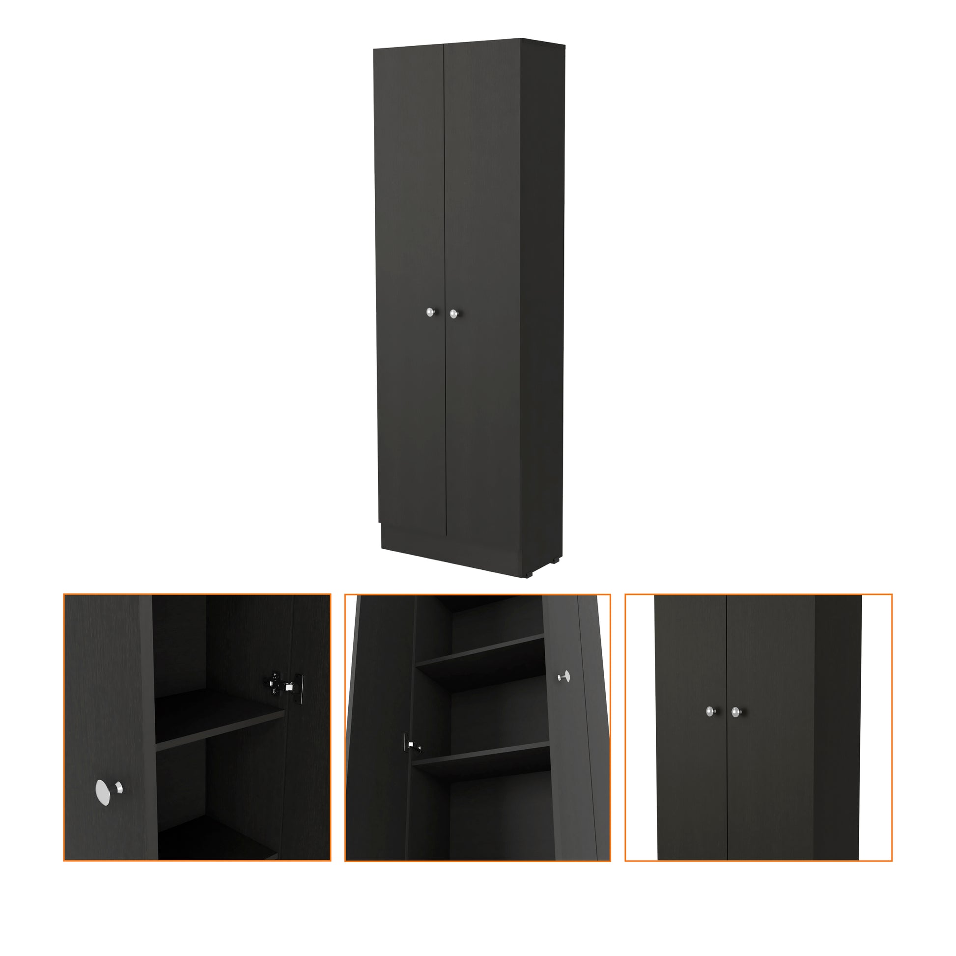 Buxton Rectangle 2 Door Storage Tall Cabinet Black Wengue Black Particle Board