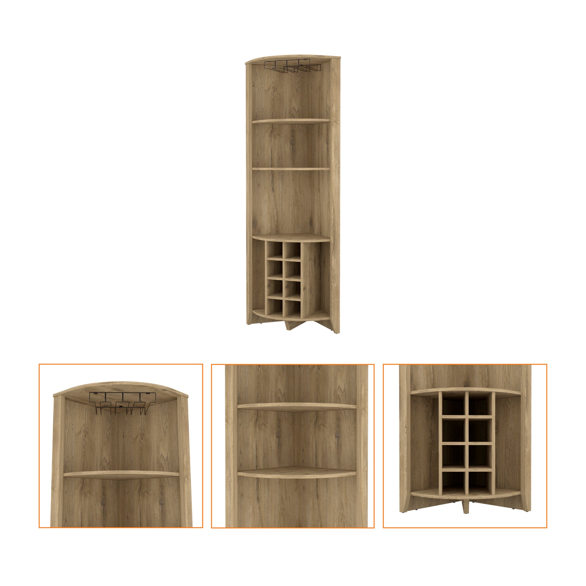 Morgana 8 Bottle 5 Shelf Corner Bar Cabinet Macadamia Beige Particle Board