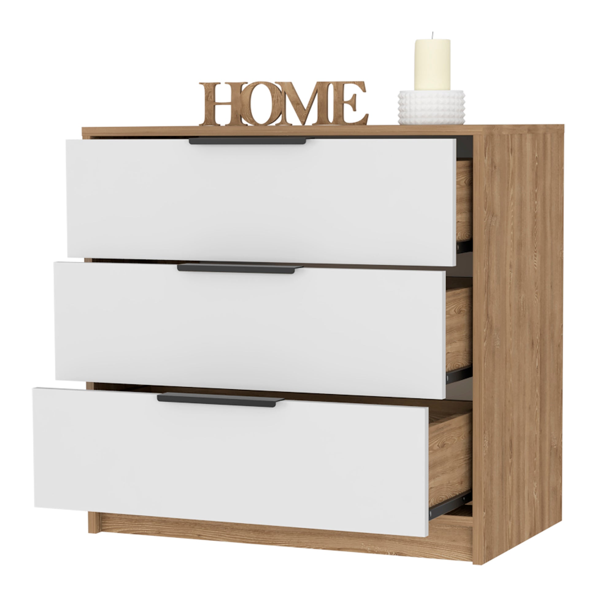 Cannon 3 Drawer Dresser White And Light Oak White Particle Board