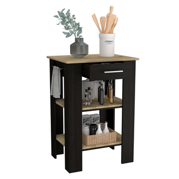 Rockaway 1 Drawer 2 Shelf Kitchen Island Black Wengue And Light Oak Black Particle Board