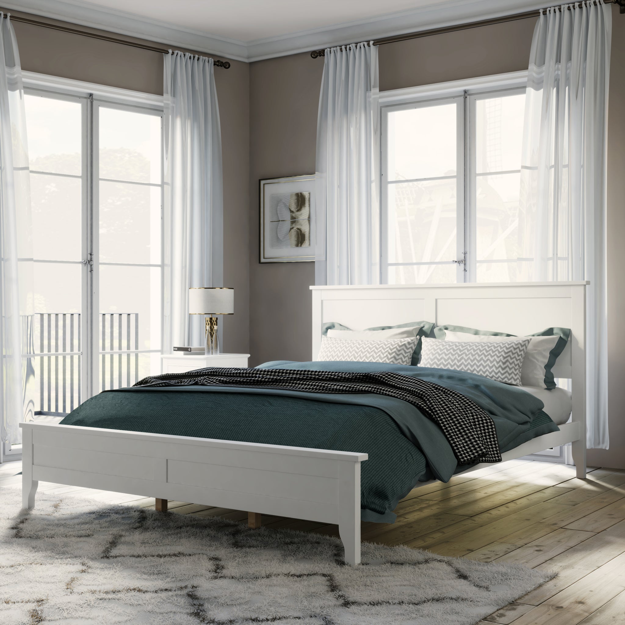 Modern White Solid Wood Queen Platform Bed old white-solid wood