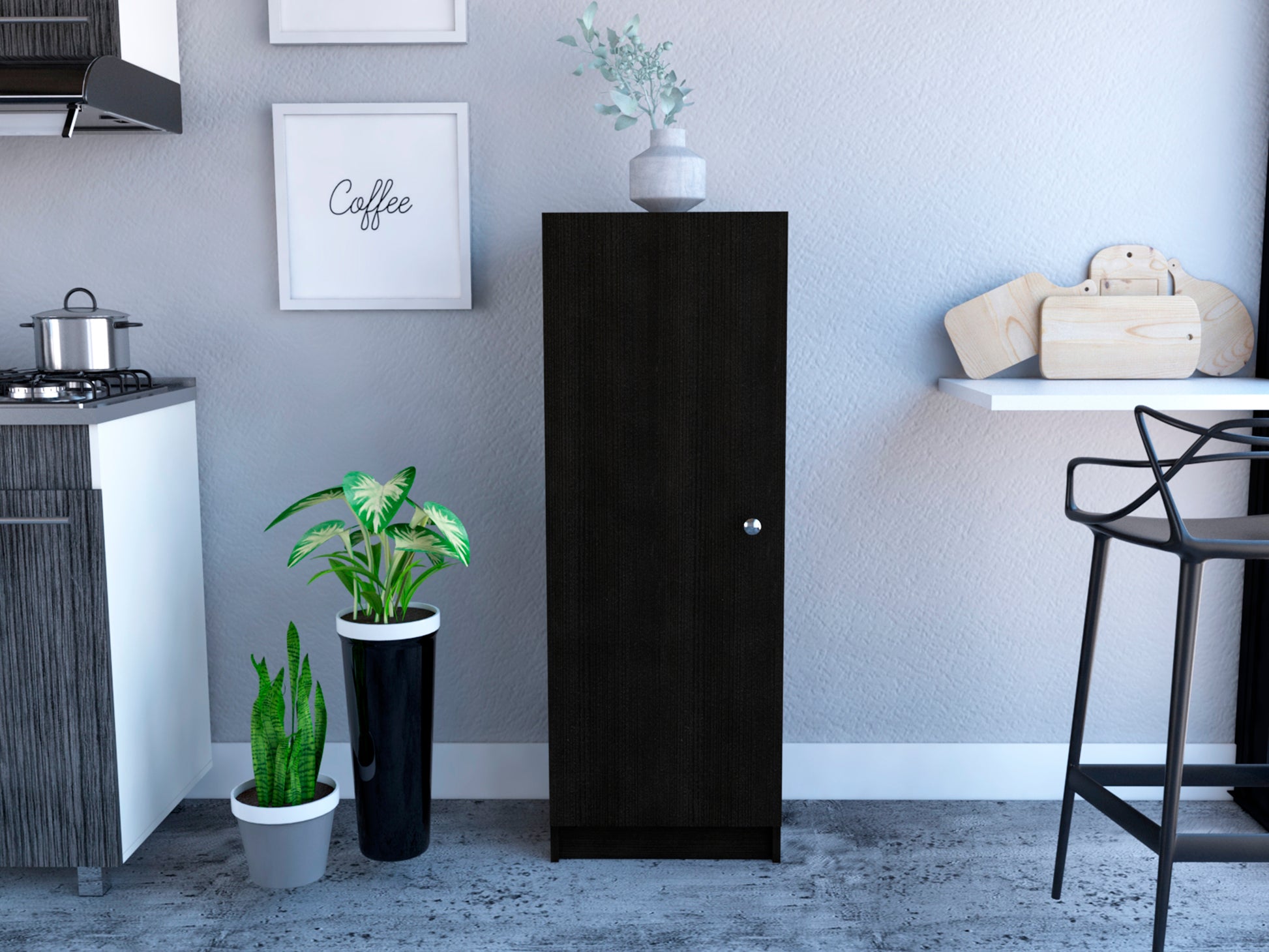 Richmond Rectangle Pantry Cabinet Black Wengue Black Particle Board