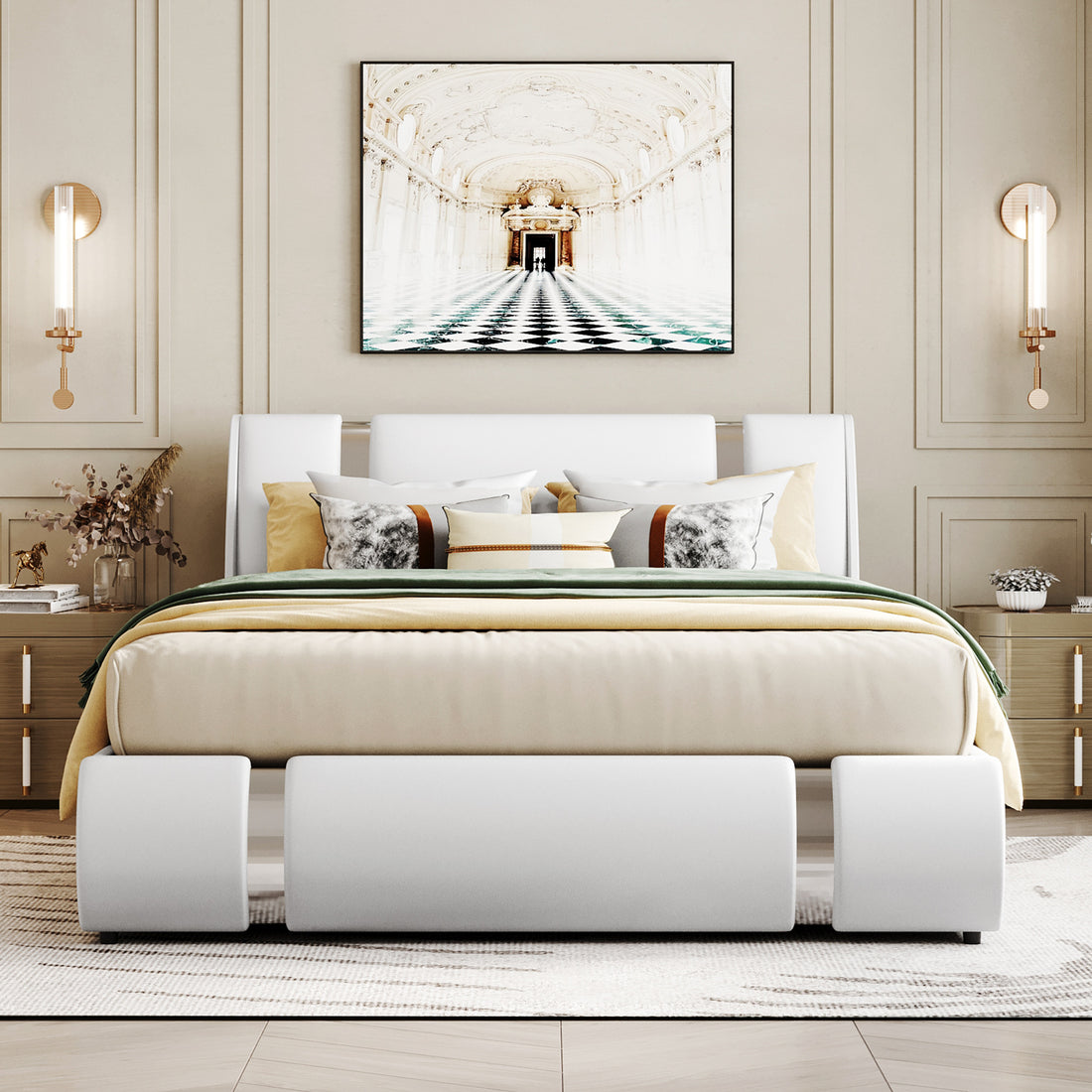 Queen Size Upholstered Faux Leather Platform Bed With A Hydraulic Storage System, White White Technical Leather