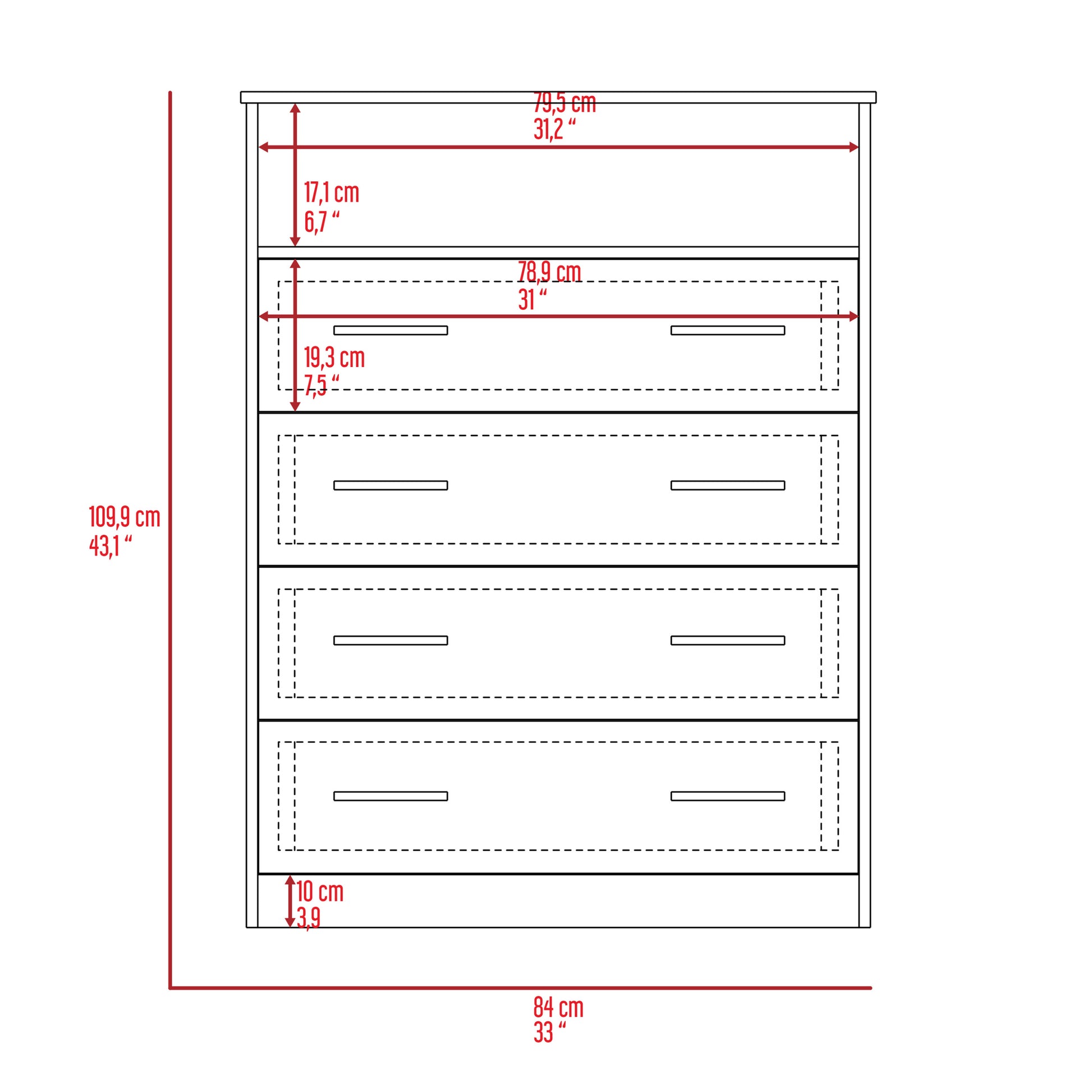 Dover 4 Drawer Rectangle Dresser White White Particle Board