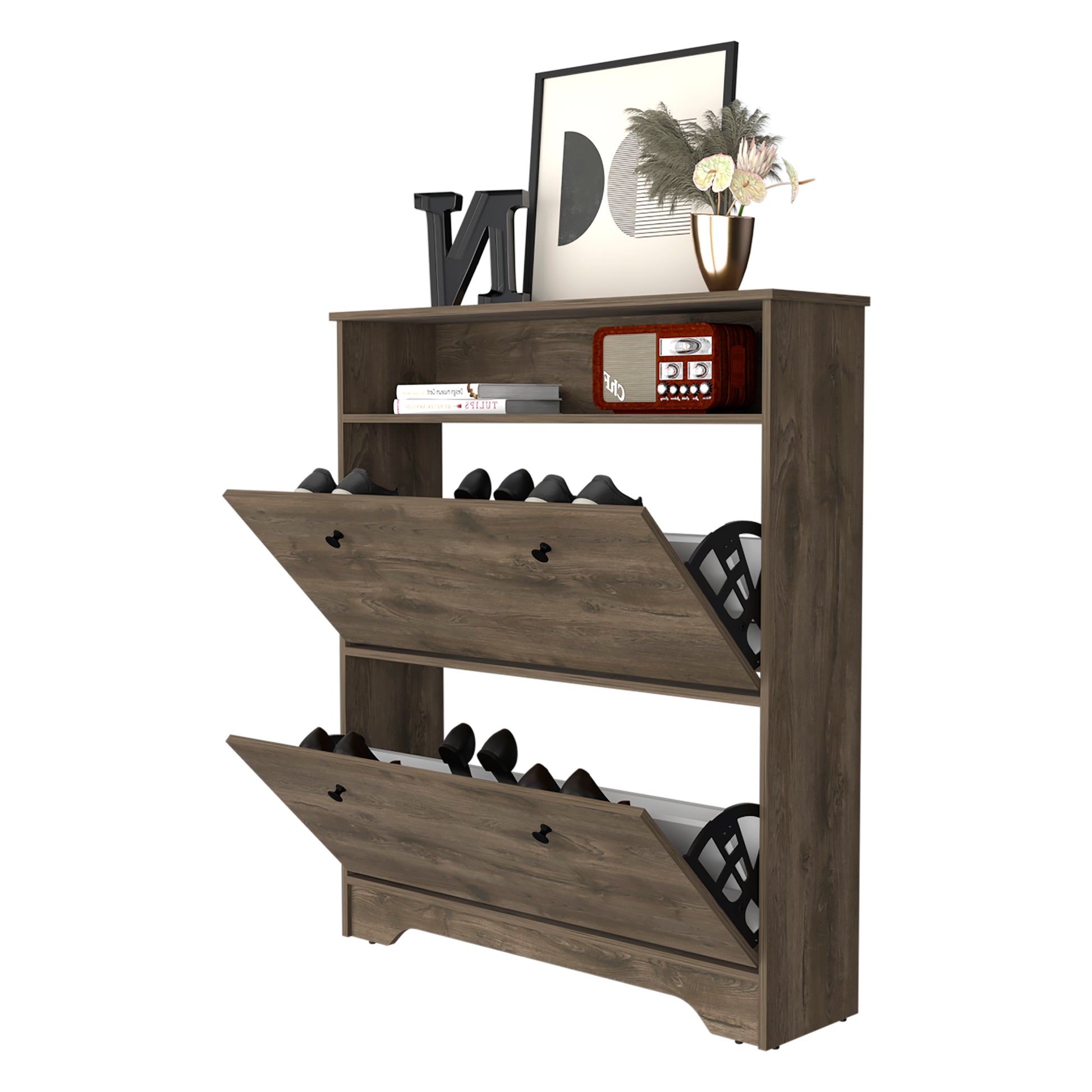 Cranbery 2 Shelf Shoe Rack Dark Brown Dark Brown Particle Board