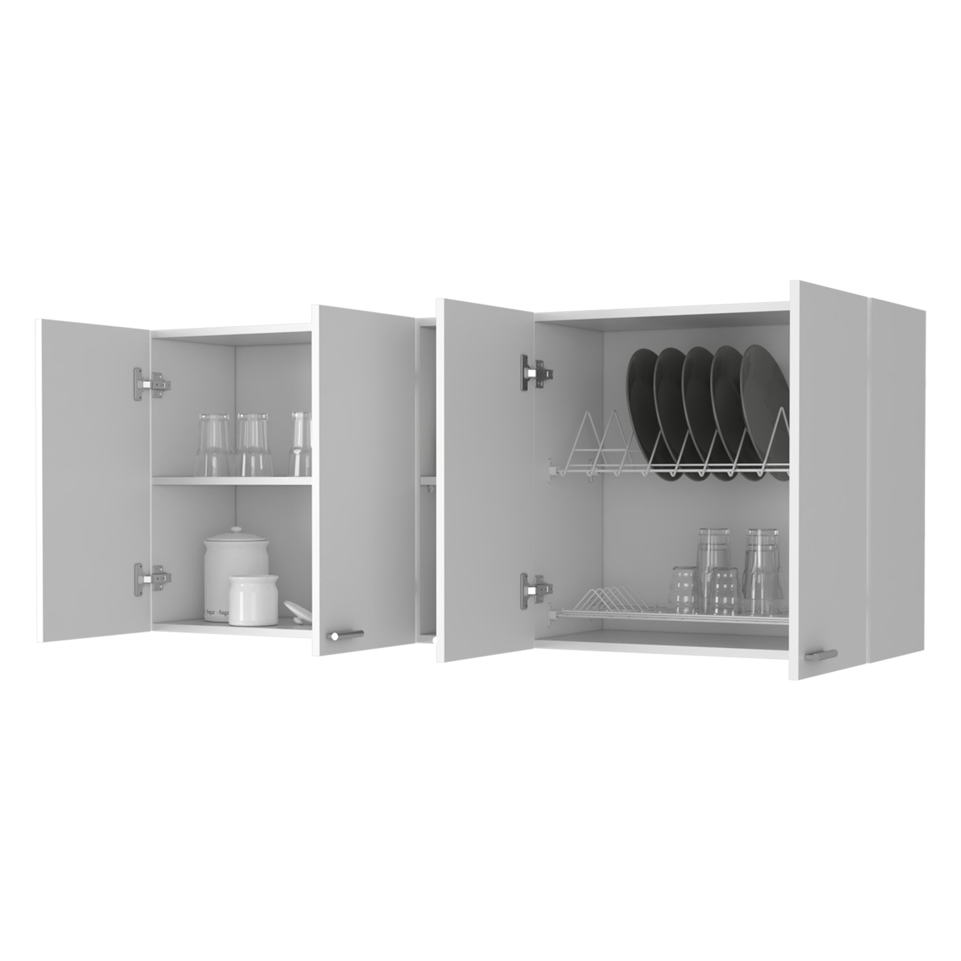 Menlo 59 Inch Four Swing Doors Wall Cabinet White White Particle Board