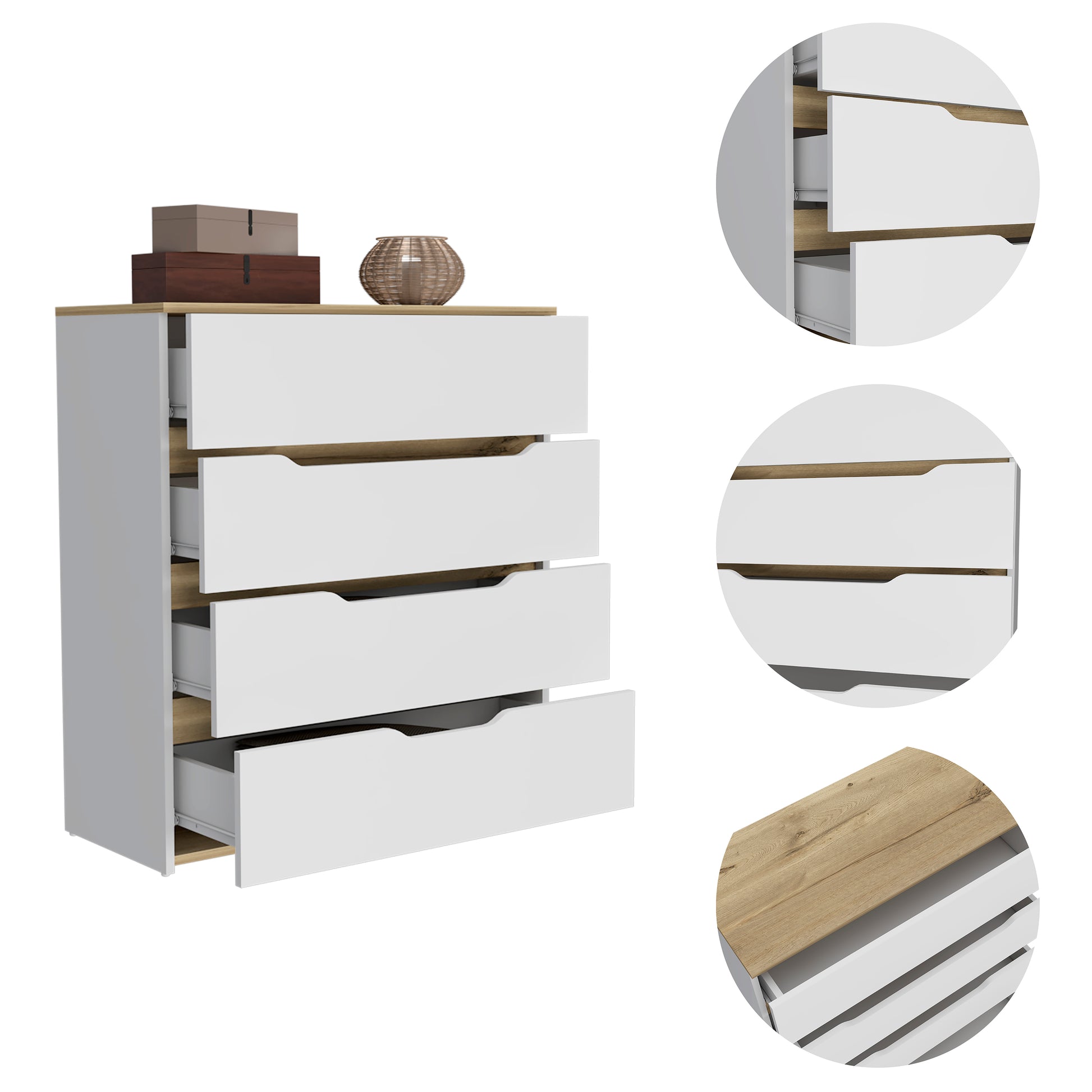 Lynbrook 4 Drawer Dresser White And Light Oak White Particle Board