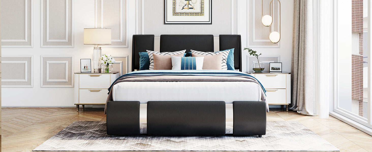 Full Size Upholstered Faux Leather Platform Bed With A Hydraulic Storage System, Black Black Technical Leather