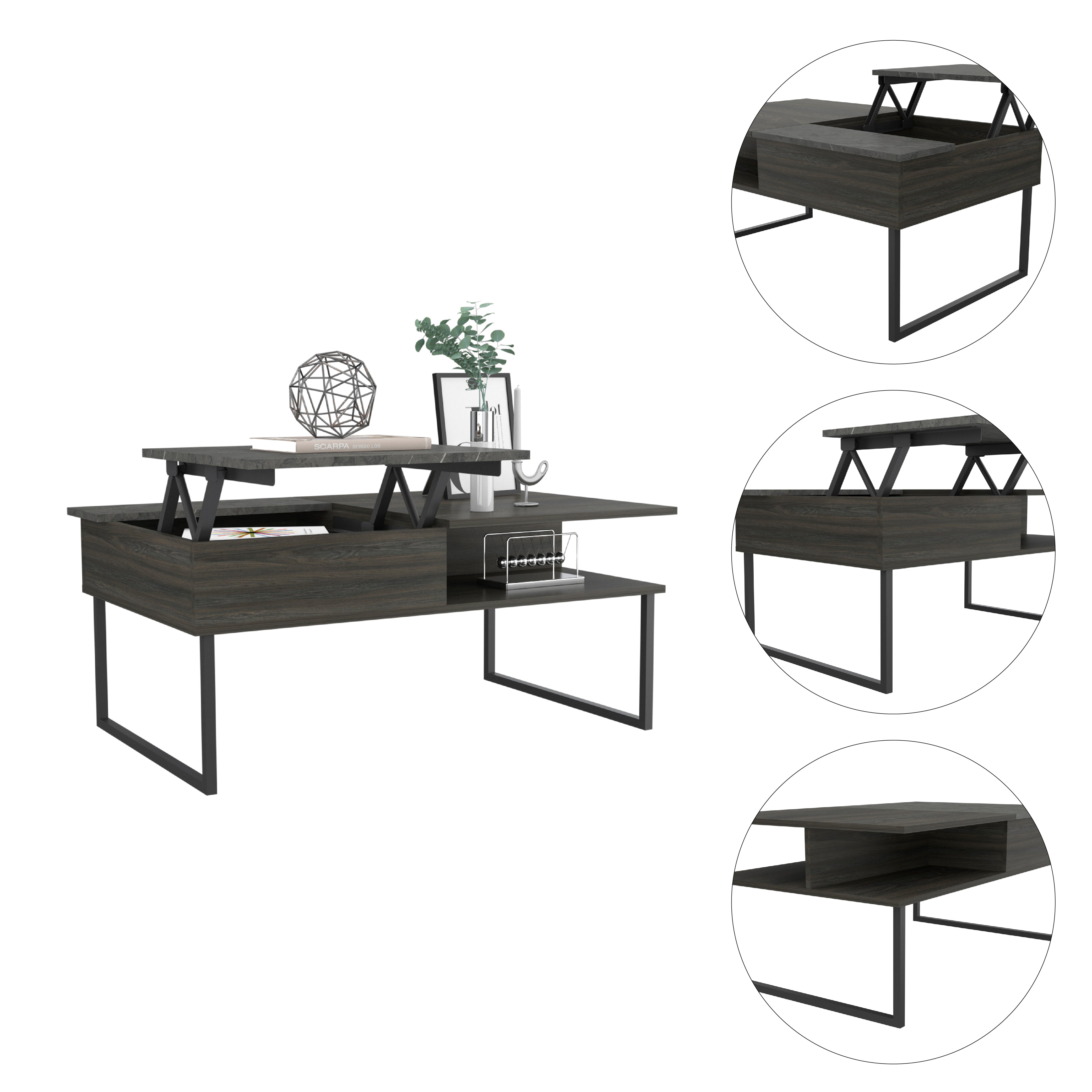 Carbon Espresso And Onyx 1 Shelf Lift Top Coffee Table Espresso Partic