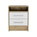 White And Light Oak 2 Drawer 1 Shelf Rectangle Nightstand White Particle Board