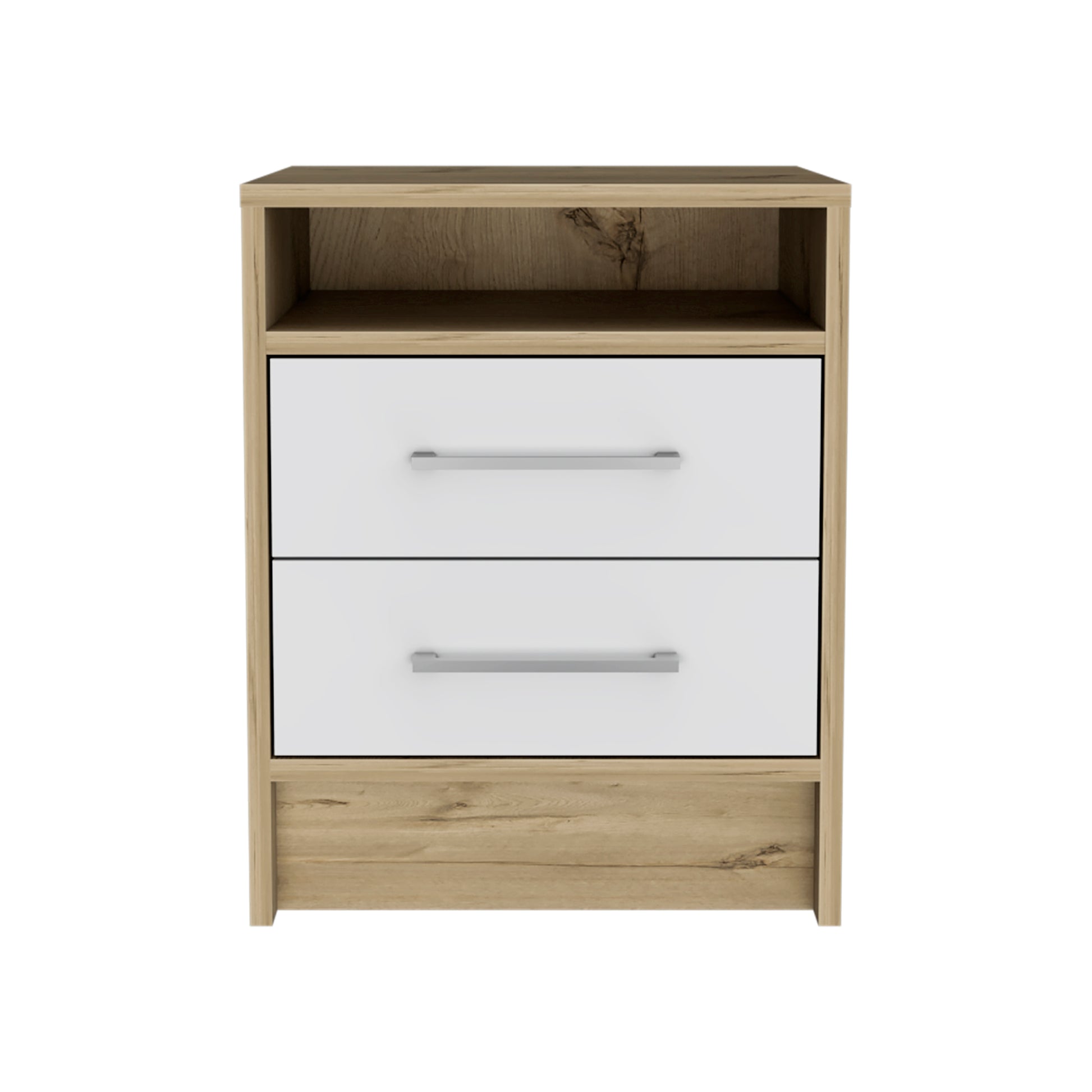 White And Light Oak 2 Drawer 1 Shelf Rectangle Nightstand White Particle Board