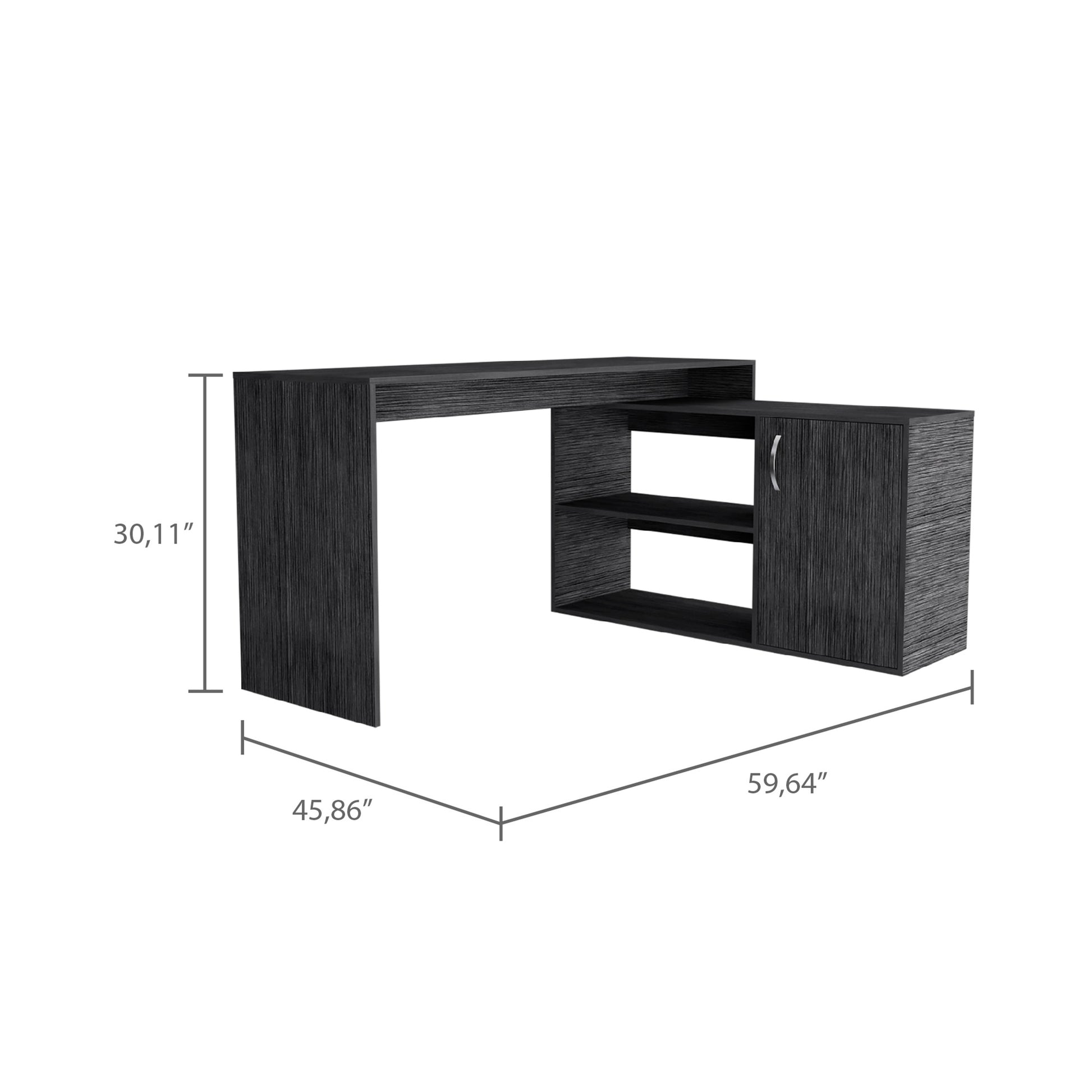 Smokey Oak 1 Drawer 2 Shelf L Shaped Office Desk Gray Particle Board