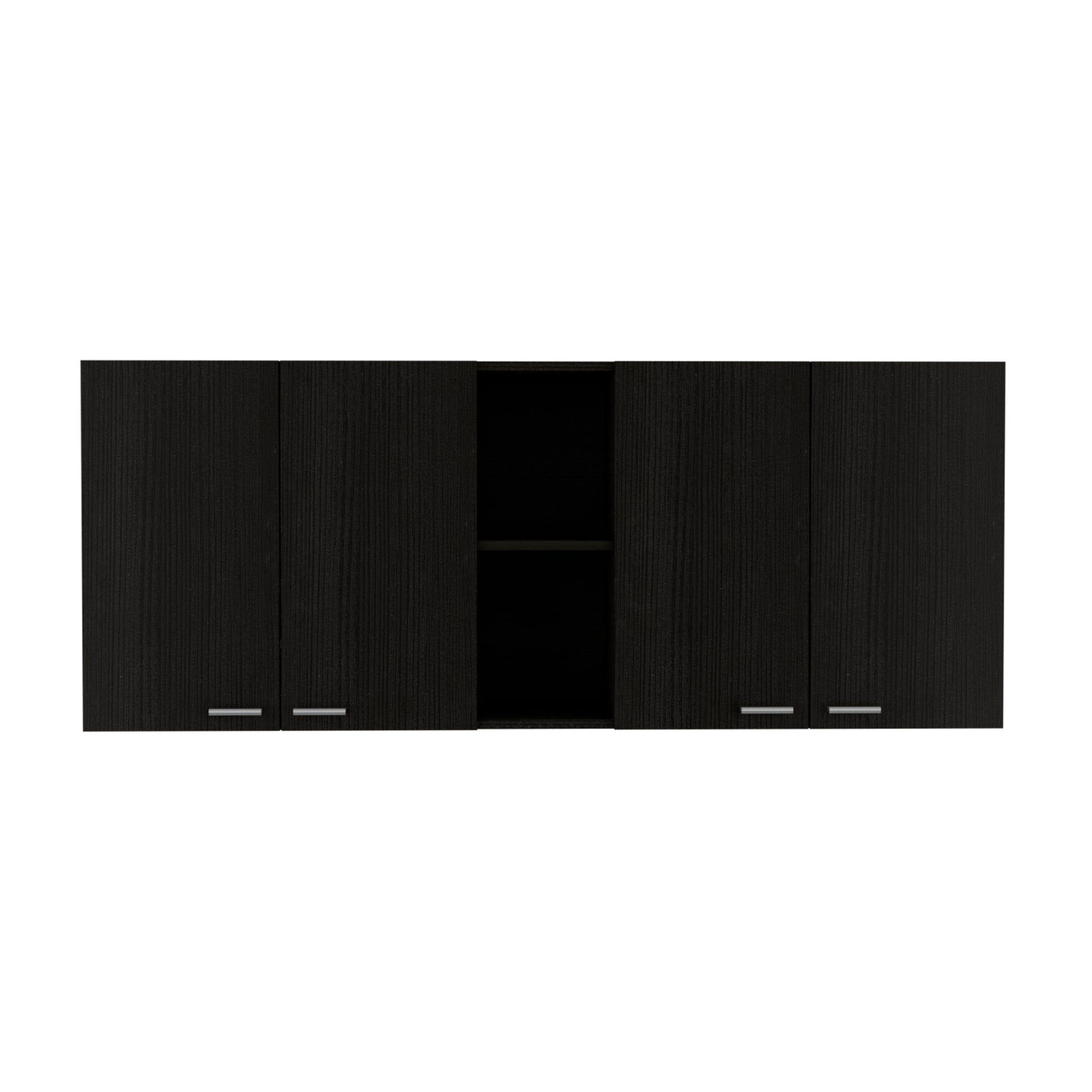 Menlo 59 Inch Four Swing Doors Wall Cabinet Black Wengue Black Particle Board