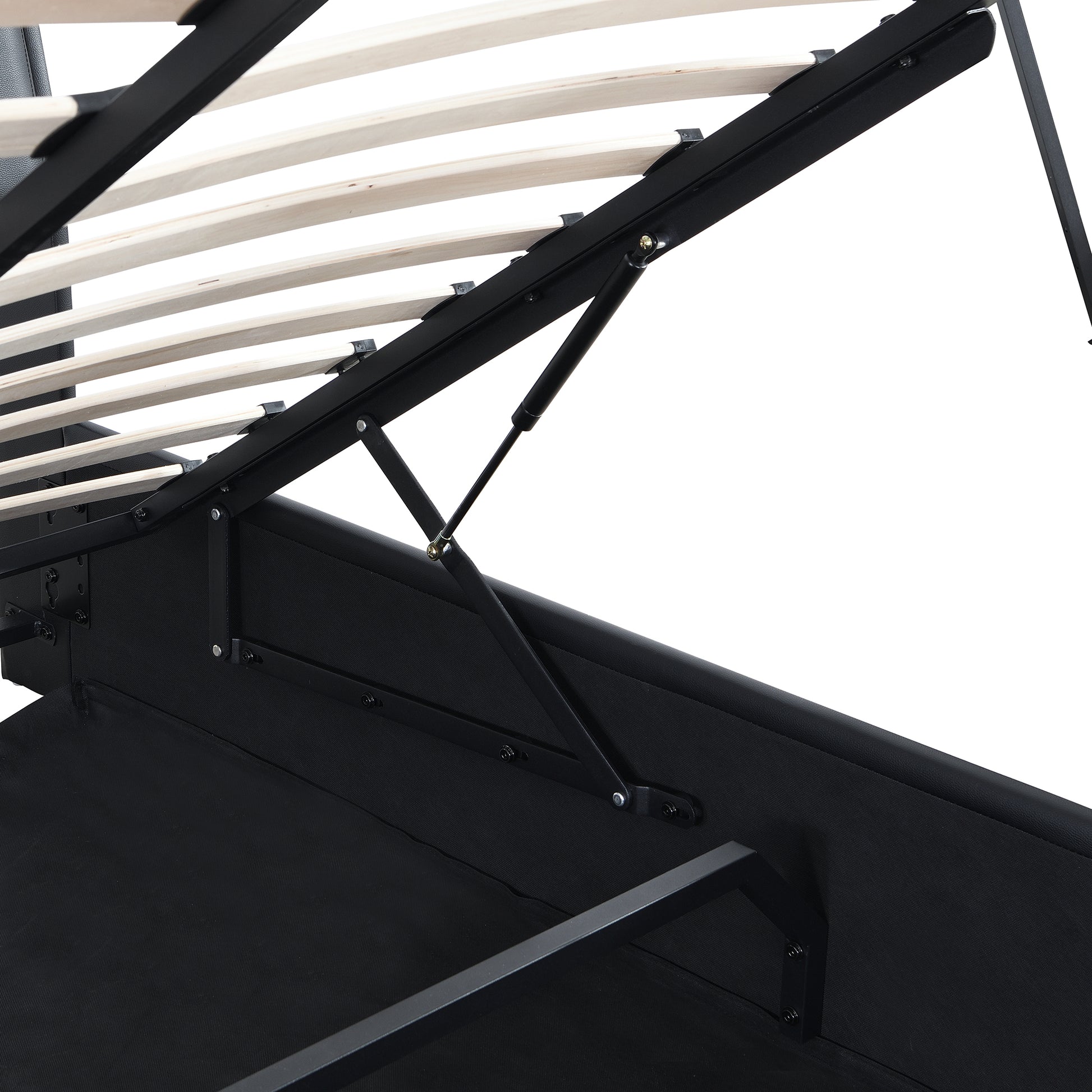 Queen Size Upholstered Faux Leather Platform Bed With A Hydraulic Storage System, Black Black Technical Leather
