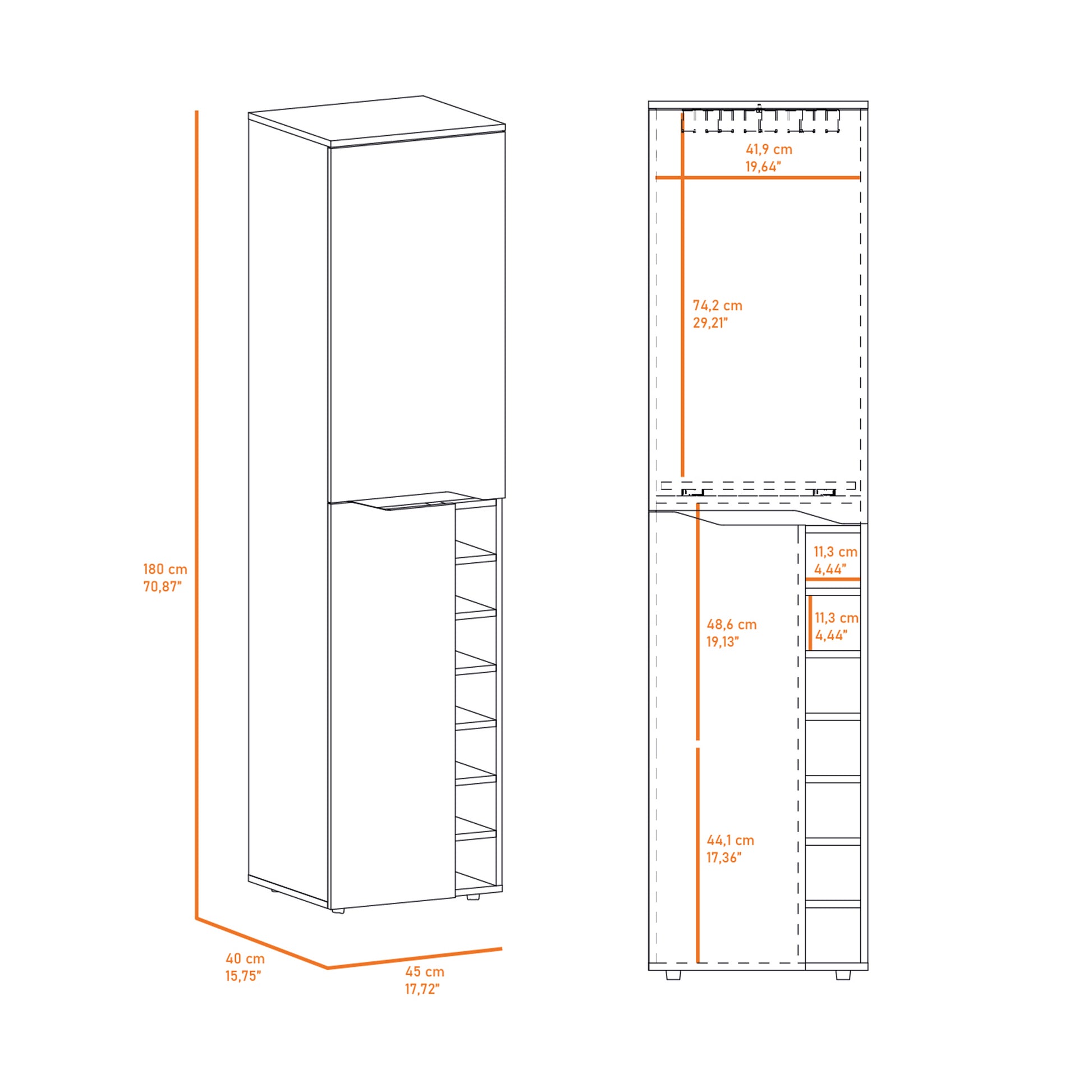 Black Wengue 7 Bottle Rectangle Bar Cabinet Black Particle Board