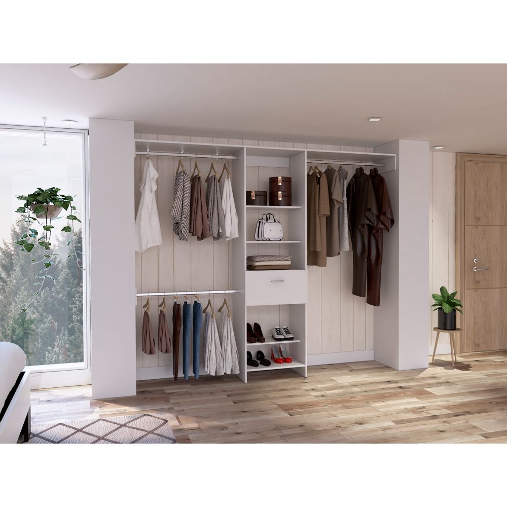 Calveston 1 Drawer 4 Shelf Closet System White White Particle Board