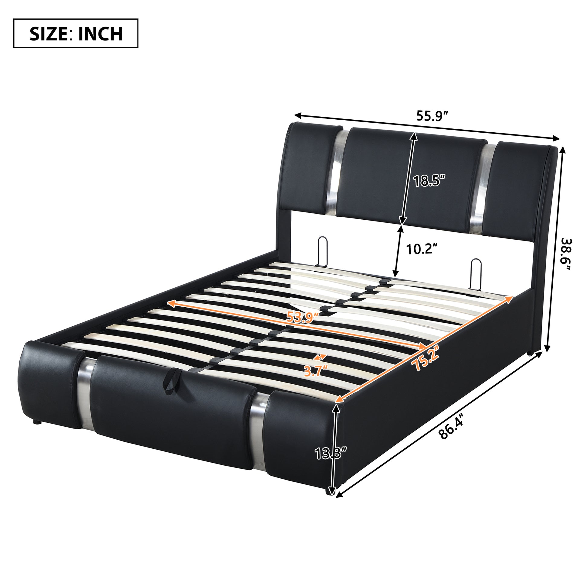 Full Size Upholstered Faux Leather Platform Bed With A Hydraulic Storage System, Black Black Technical Leather