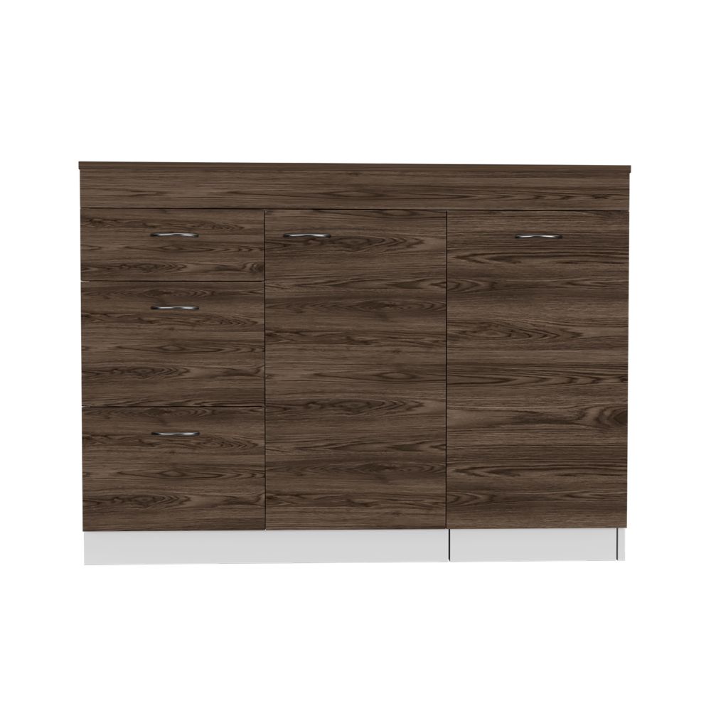 Laurel 3 Drawer L Shaped Convertible Kitchen Island White And Dark Walnut Brown Particle Board