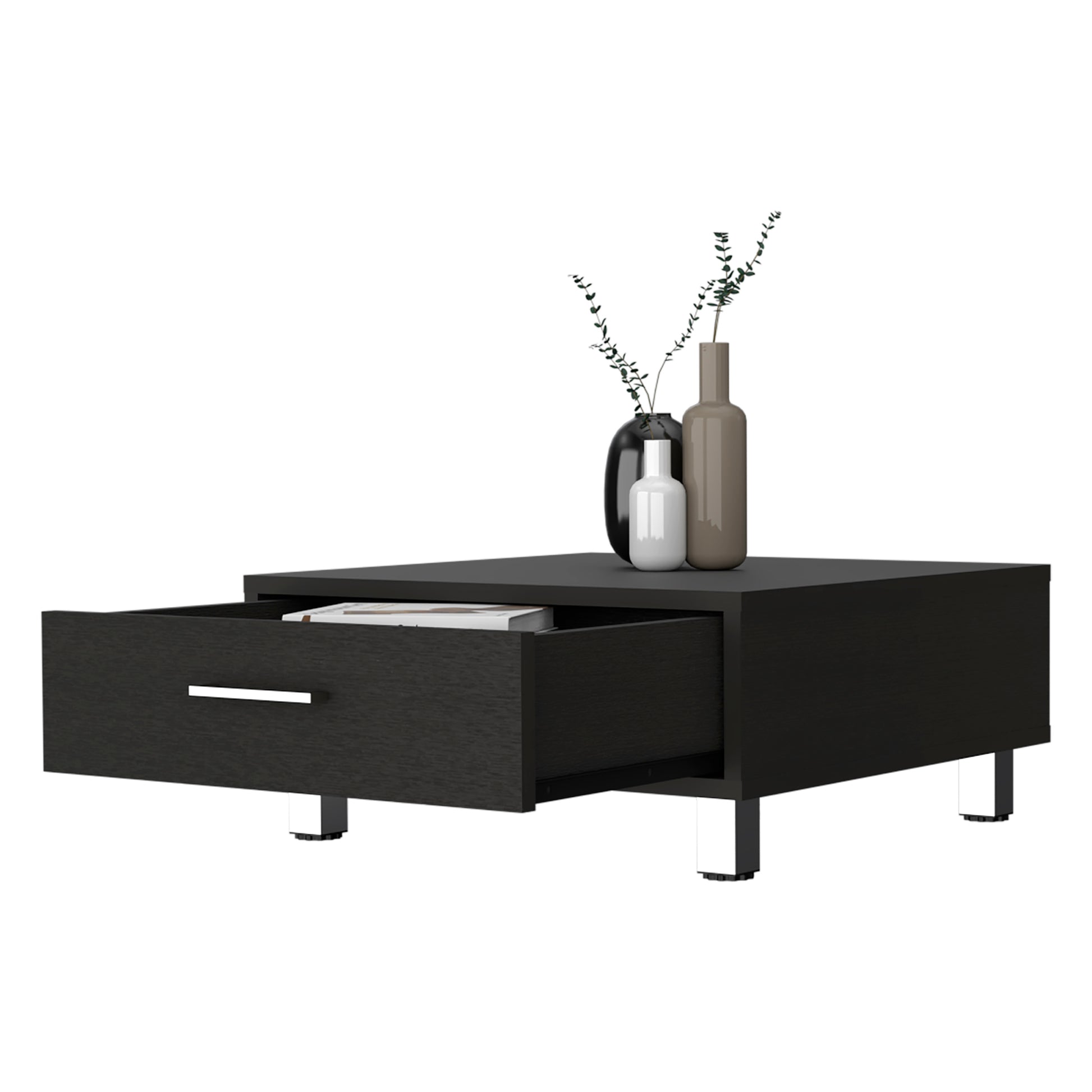 Black Wengue 1 Drawer Rectangle Coffee Table Black Particle Board