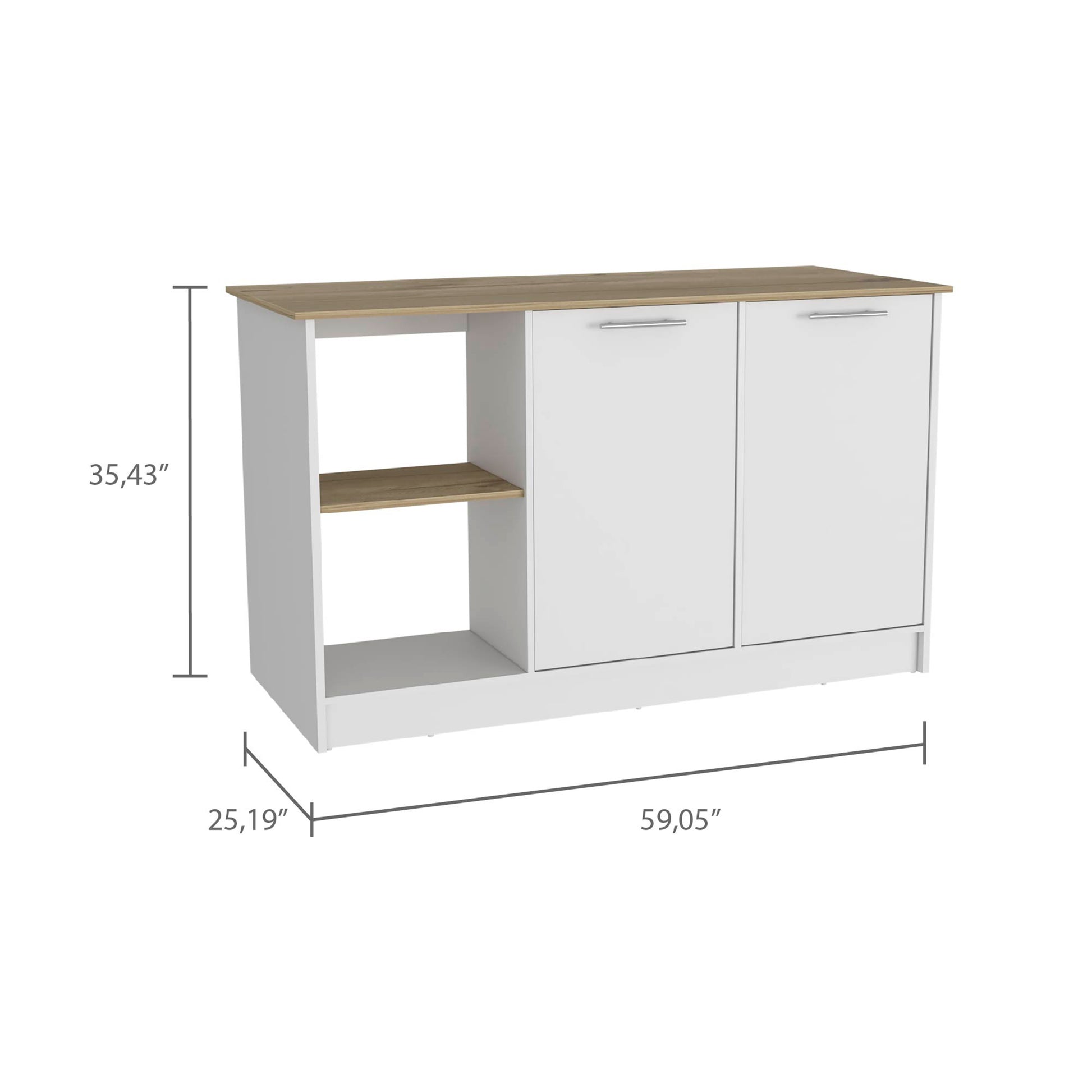 Light Oak And White 2 Shelf Kitchen Island White Particle Board