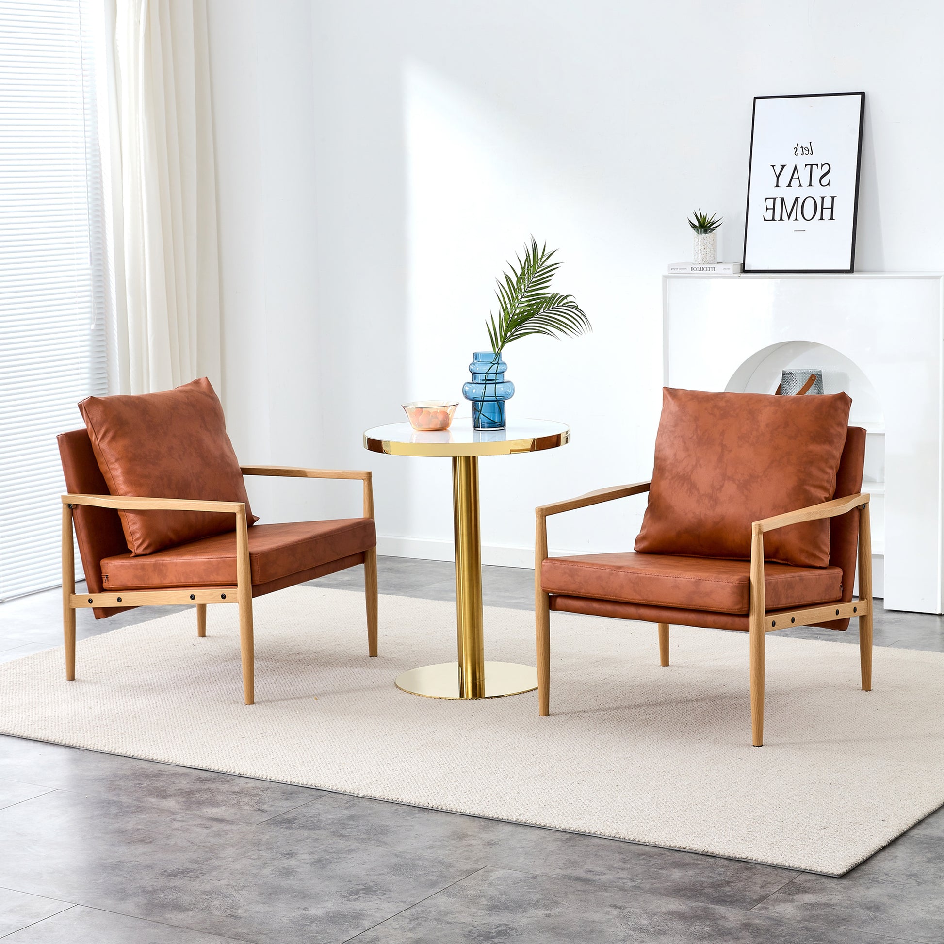 Pu Leather Accent Arm Chair Mid Century Modern Upholstered Armchair With Imitation Solid Wood Color Metal Frame Extra Thick Padded Backrest And Seat Cushion Sofa Chairs For Living Room Sf 010 Brown Foam Pu