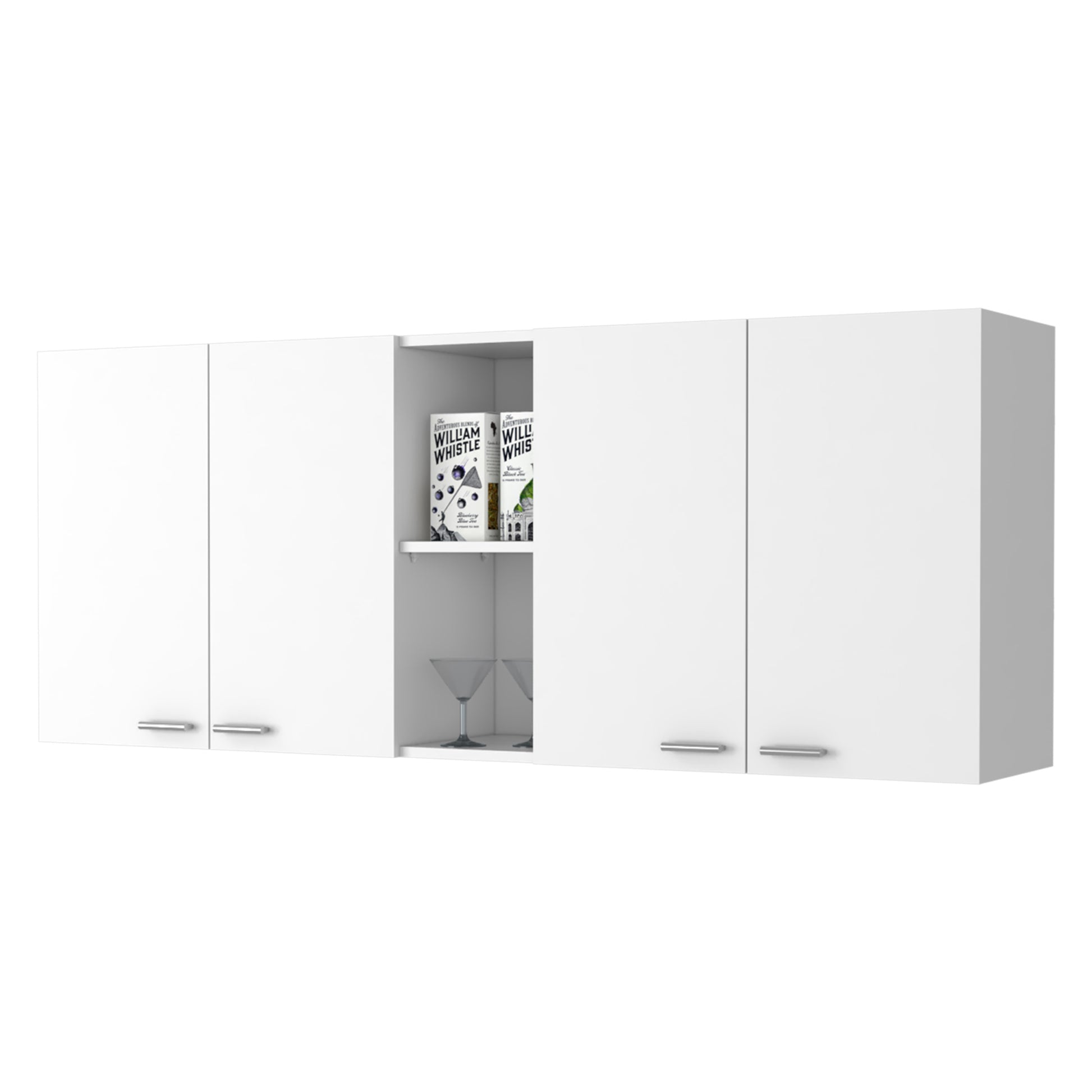 Menlo 59 Inch Four Swing Doors Wall Cabinet White White Particle Board