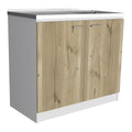 White And Light Oak Rectangle 2 Door Utility Sink And Cabinet Beige Particle Board