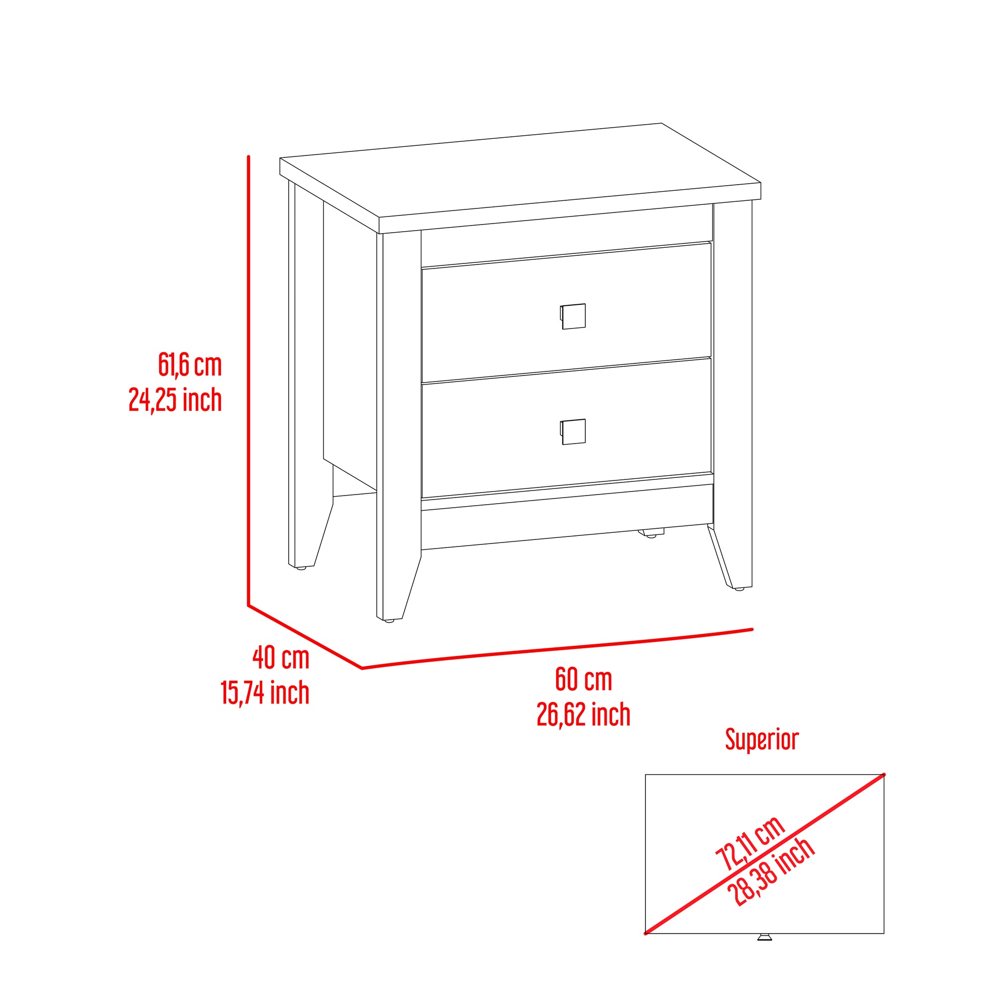 Windsor 2 Drawer Nightstand White White Particle Board